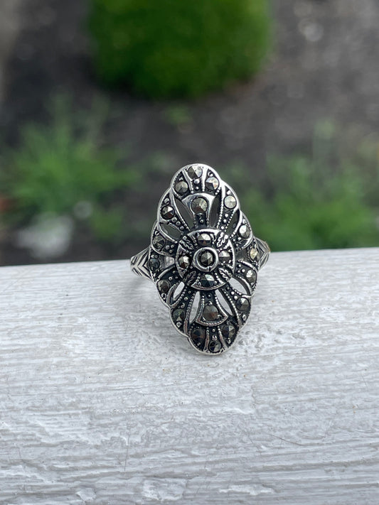 925 Sterling Silver Vintage Art Deco Marcasite Ring Size 6.5