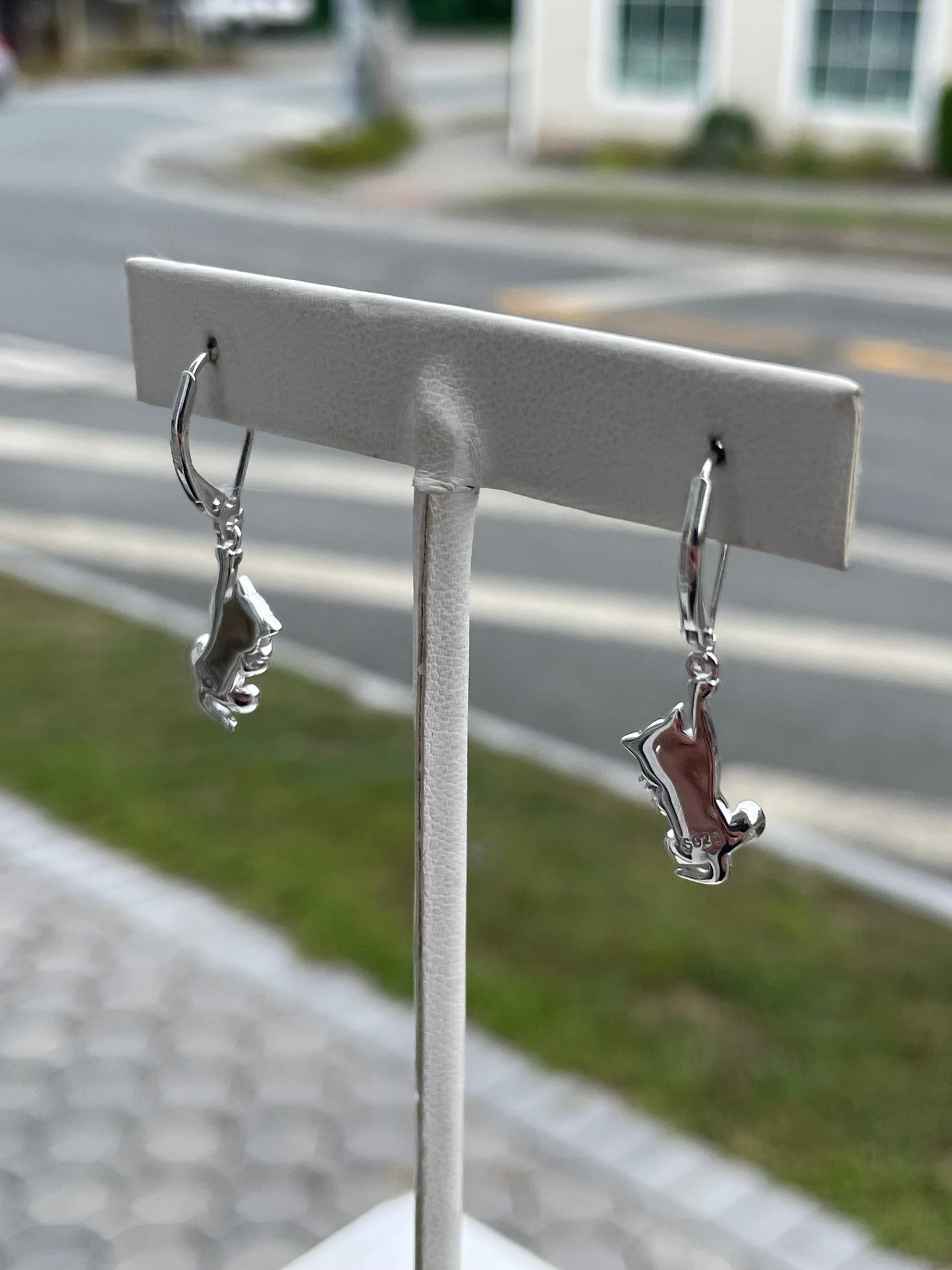 925 Sterling Silver Playful Cat Dangle Earrings