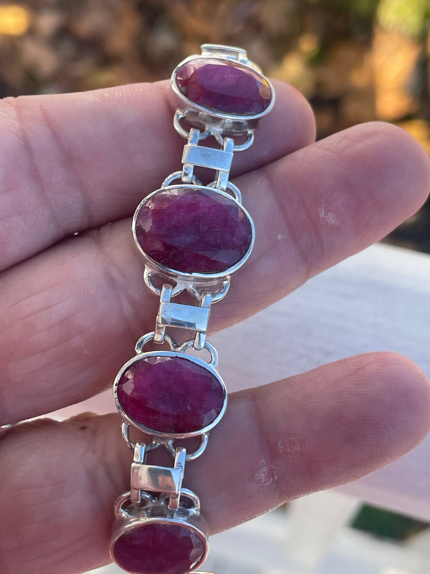 925 Sterling Silver Large Natural Ruby Stone Bracelet 50ct tcw!
