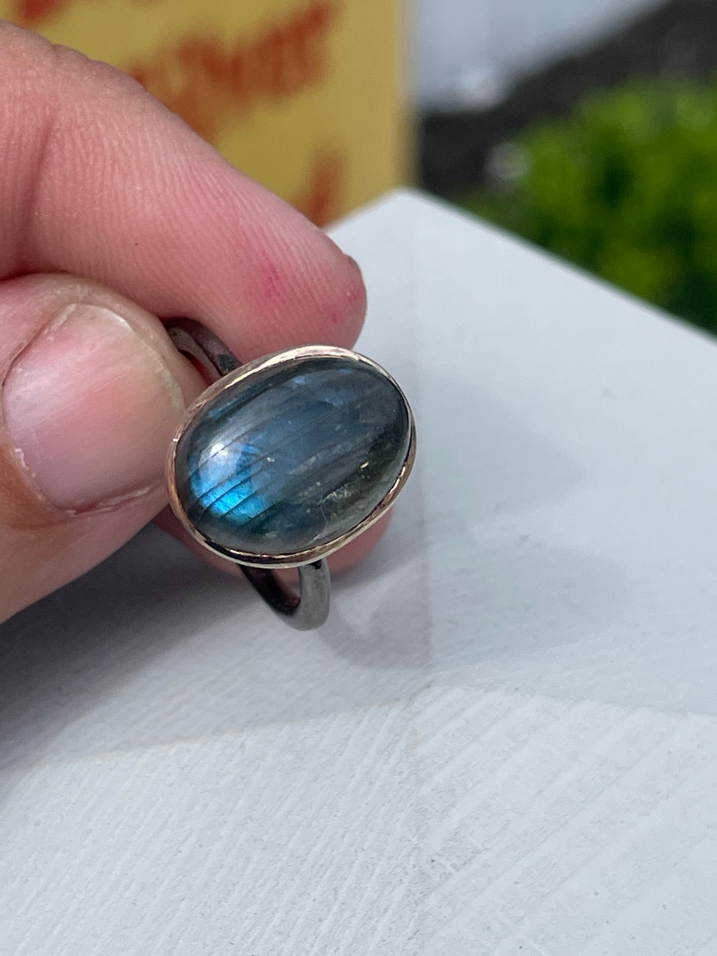 925 Sterling Silver 2tone Oxidized & Rose Vermeil Labradorite Ring