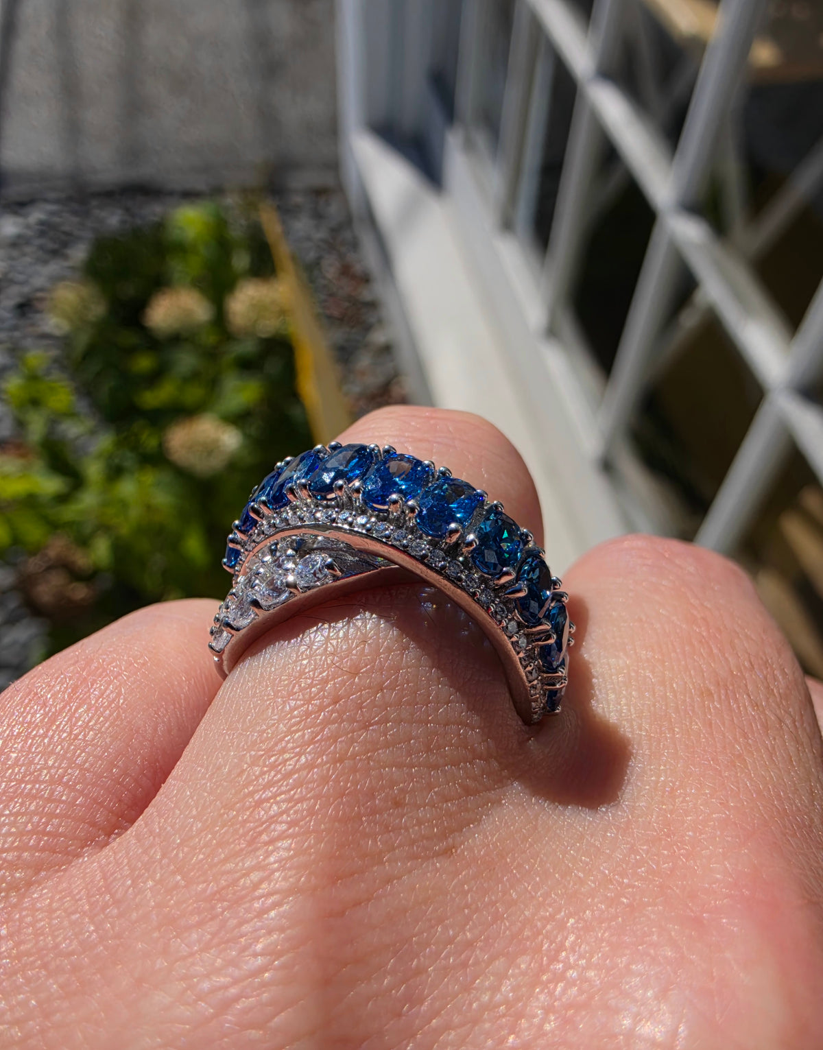 925 Sterling Silver London Blue Topaz & Zirconia CZ Crossover Ring
