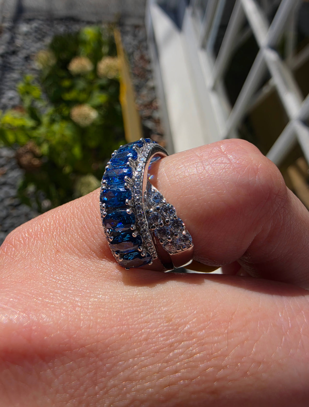 925 Sterling Silver London Blue Topaz & Zirconia CZ Crossover Ring