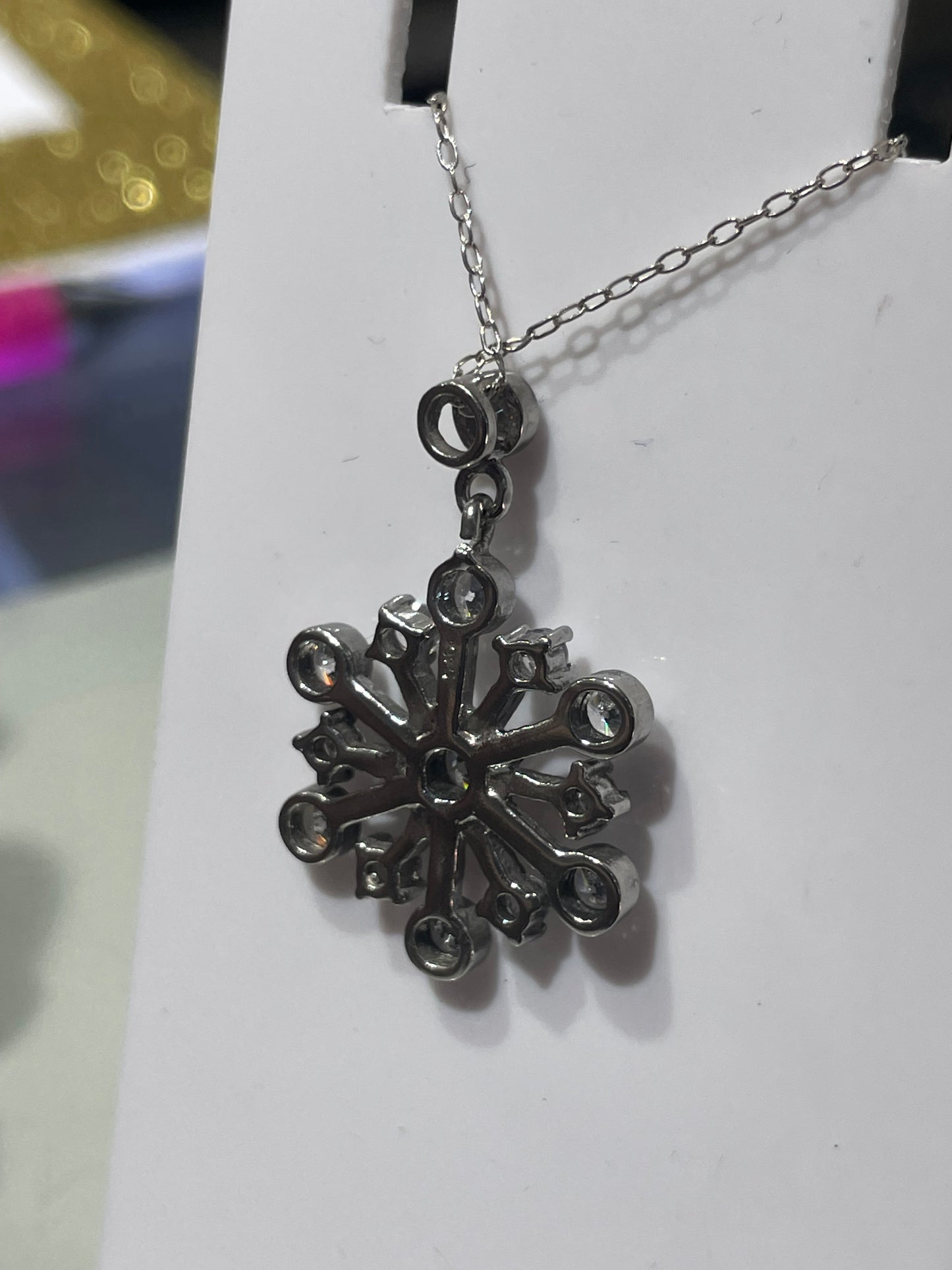 925 Sterling Silver Sparkling Cz snowflake necklace