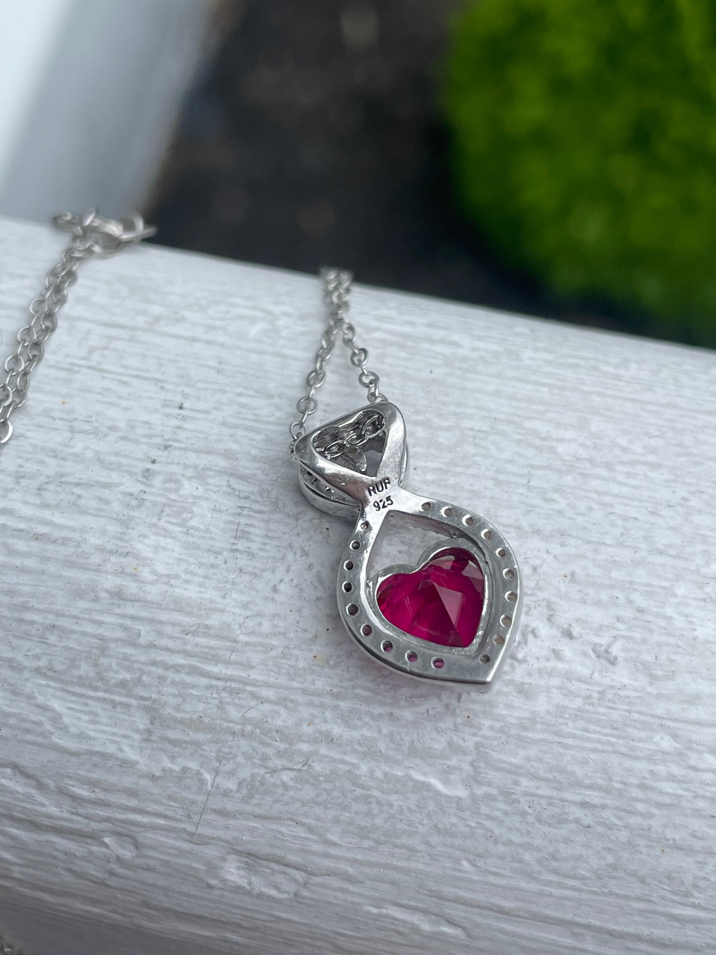 925 Sterling Silver “Love within my Heart” Infinity Red Ruby & Clear Zirconia Necklace 18”