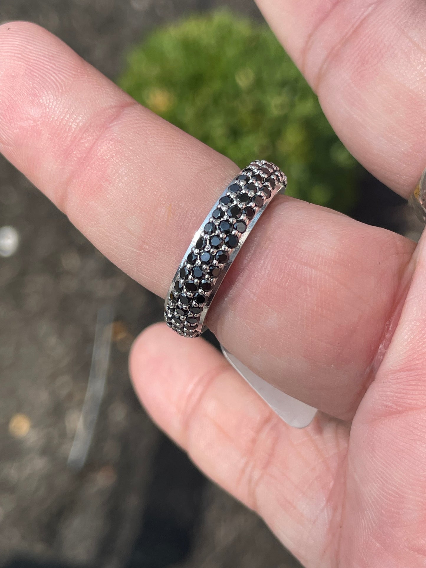 925 Sterling Silver Pave’ Black Zirconia Eternity Band Ring