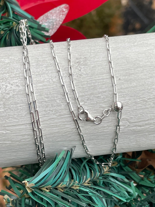 Sterling Silver Paperclip Link Adjustable Chain Up to 30” Long