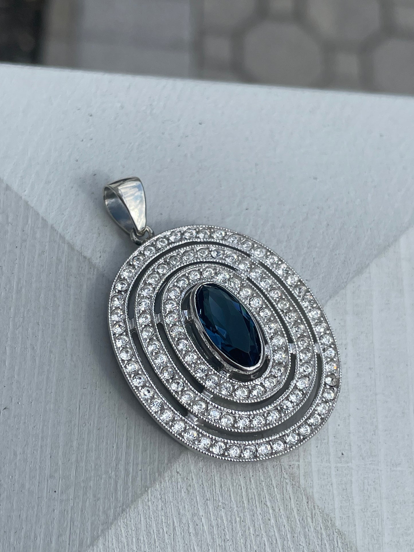 925 Sterling Silver London Blue Topaz & Clear Zirconia Statement Pendant