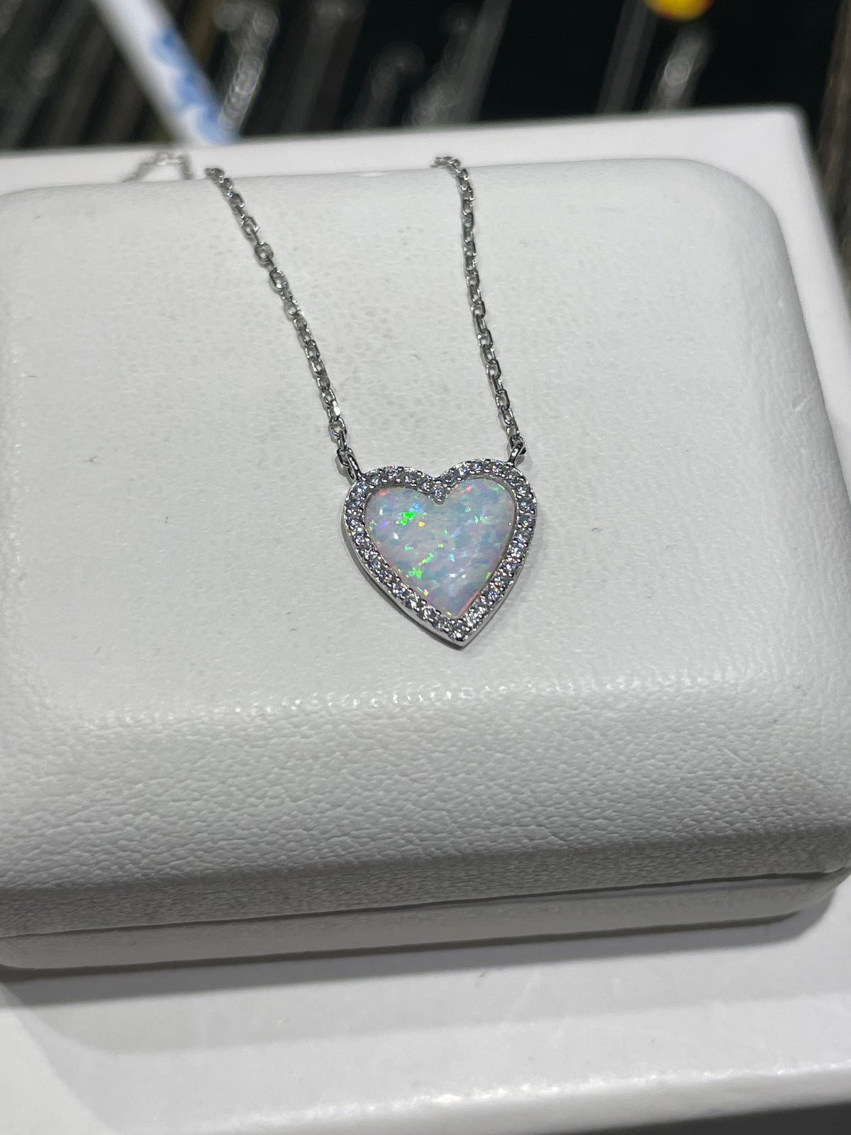 925 Sterling Silver Opal Heart Necklace