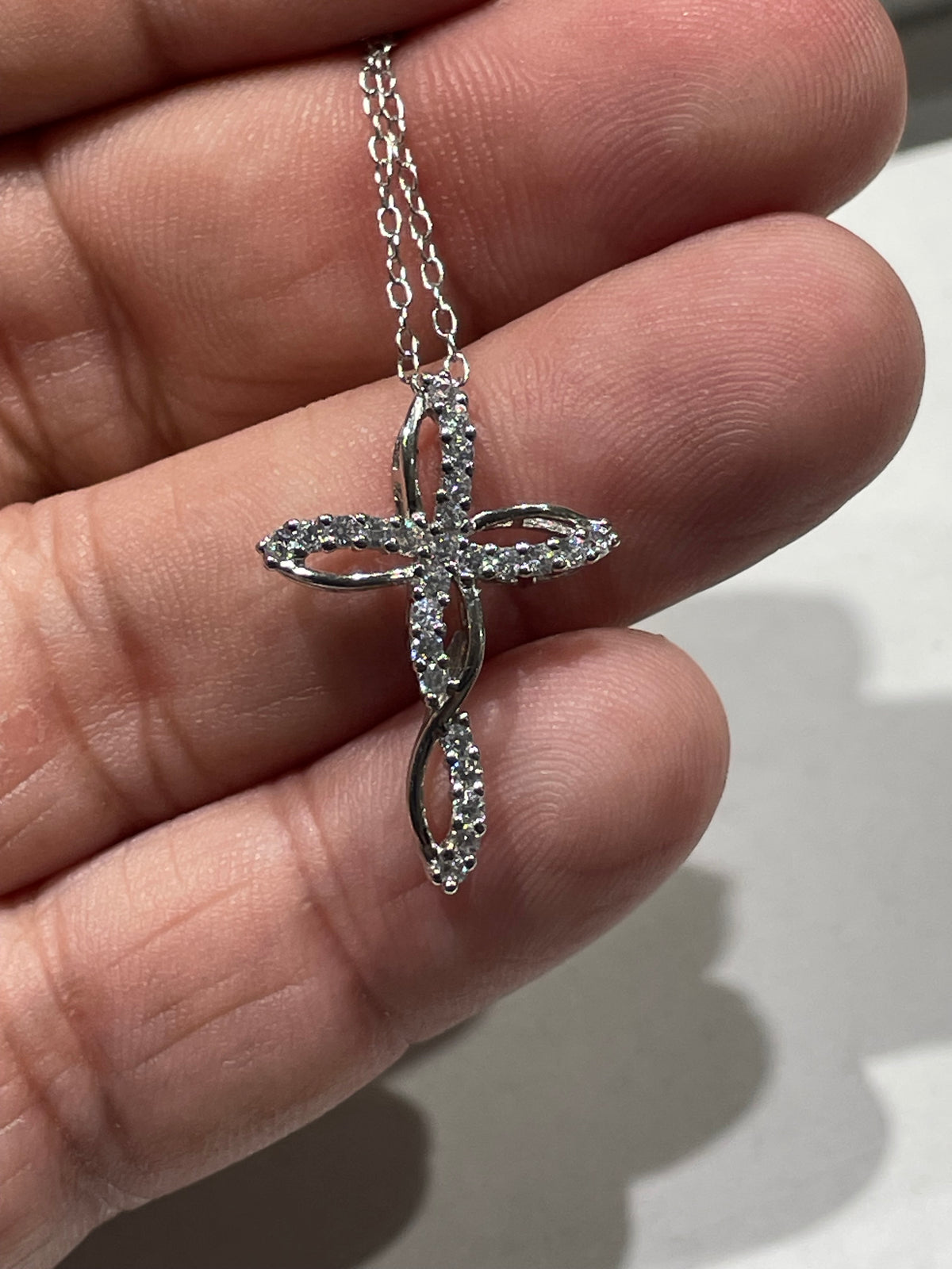 925 Sterling Silver White Topaz Infinity Cross Necklace