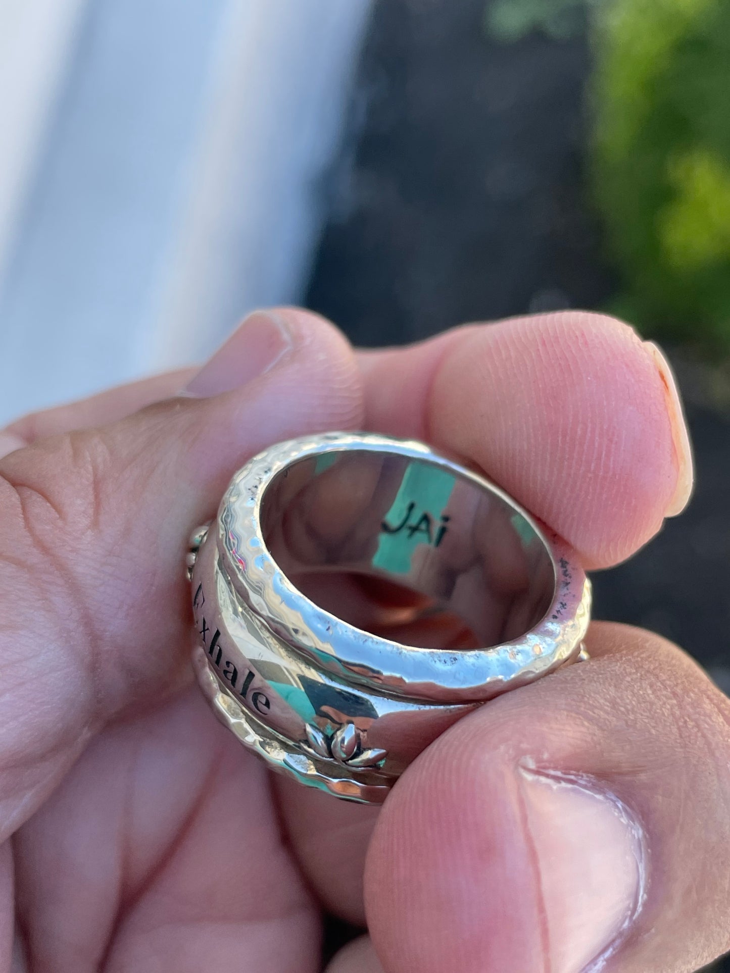 Designer John Hardy Jai Lotus Inhale Exhale Spinner 925 Sterling Silver Band Ring Size 8