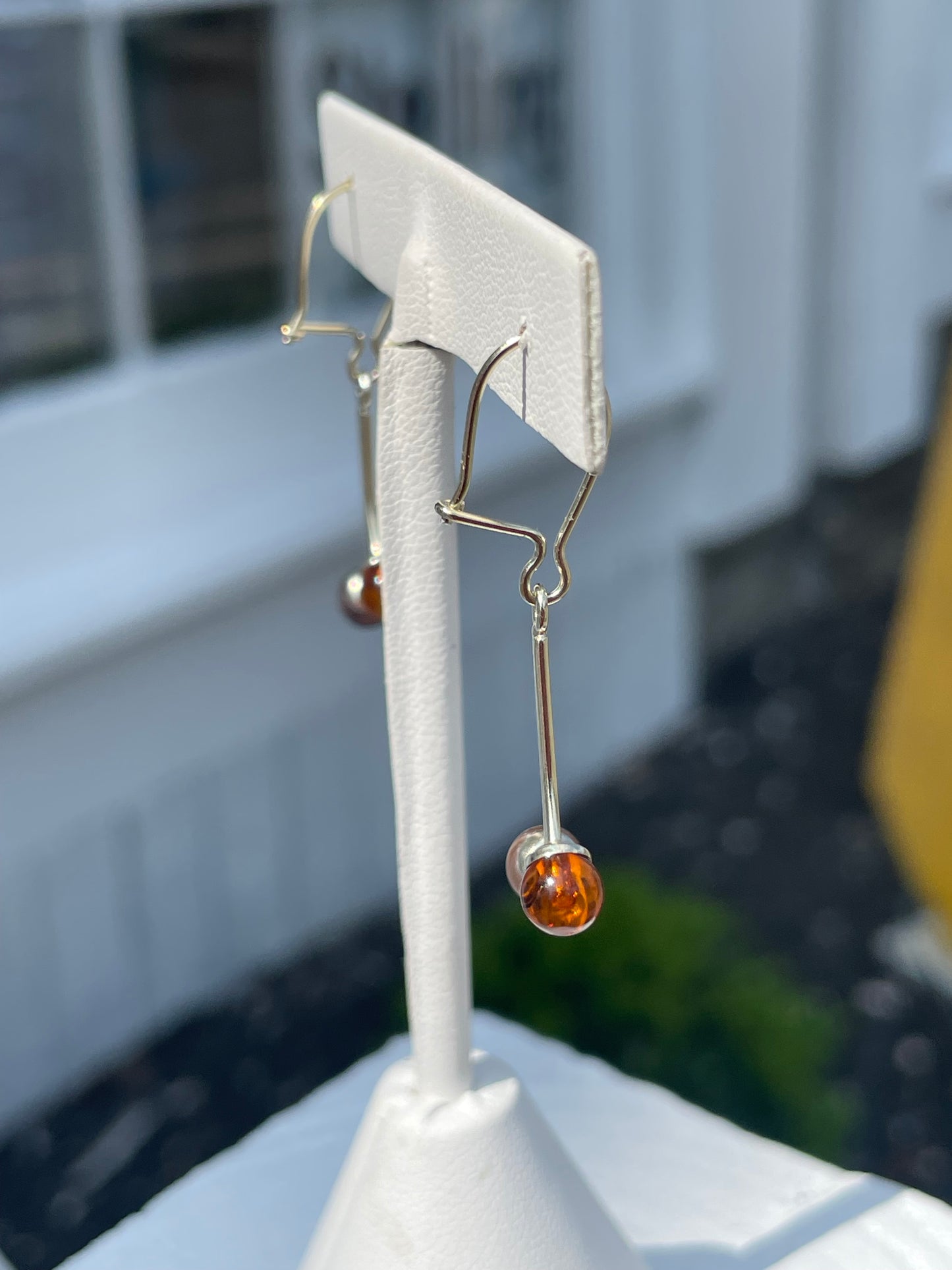 925 Sterling Silver Amber & Brown Pearl Dangle Earrings