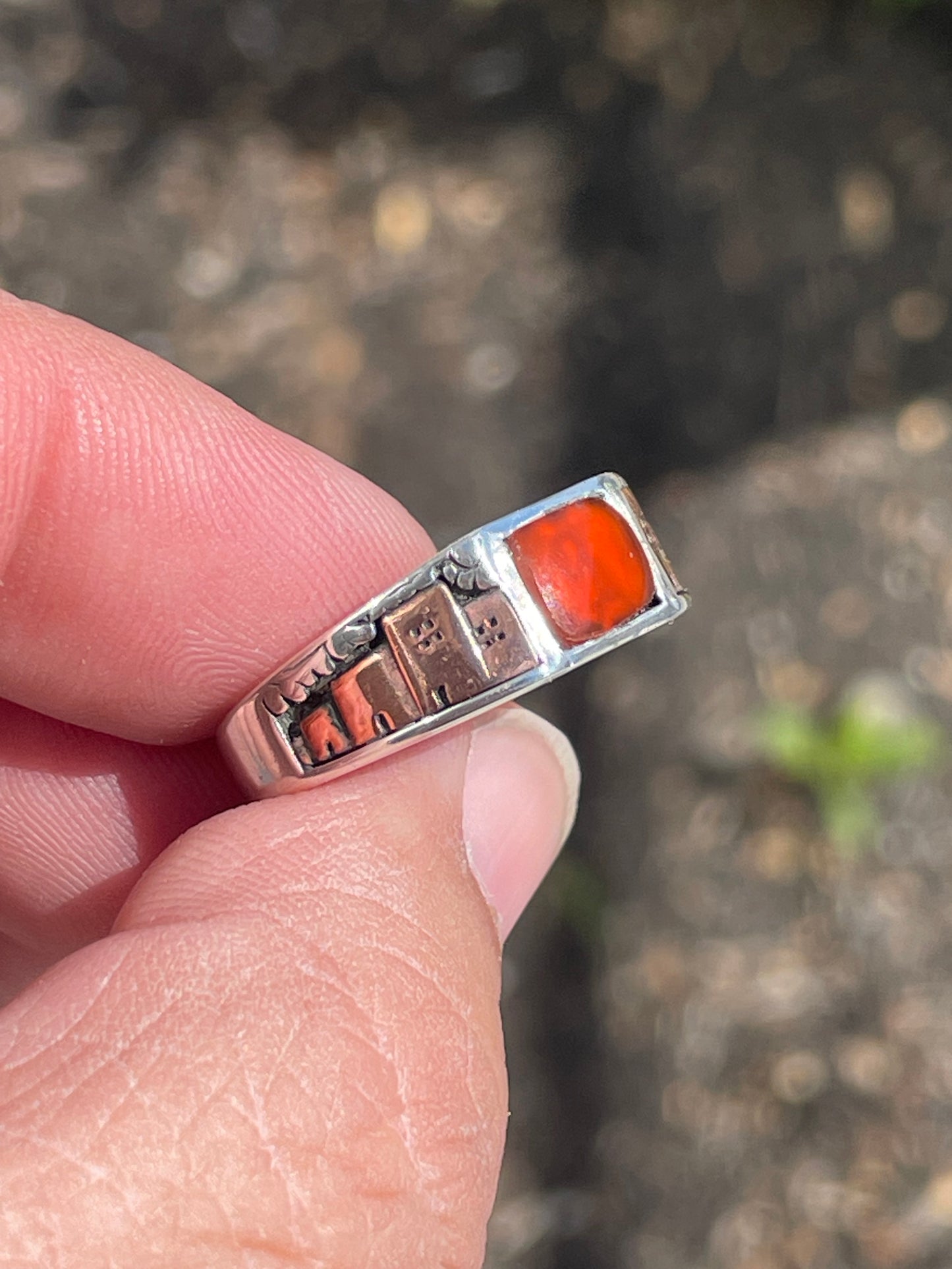 Designer WJ Waldeck Johnson 925 Sterling Silver & Copper Peru Village Carnelian Stone Ring Size 9