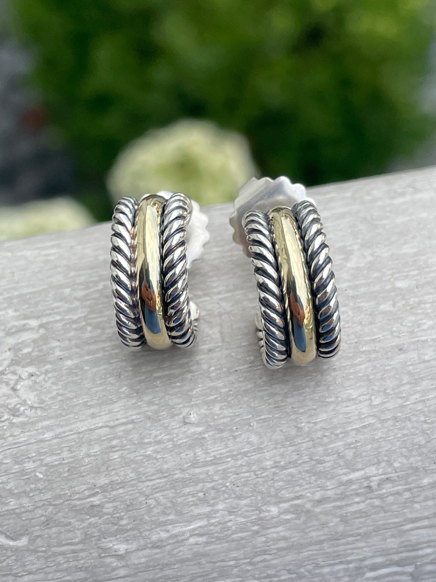 David Yurman 14k Gold & Sterling Silver Cable Hoop Earrings