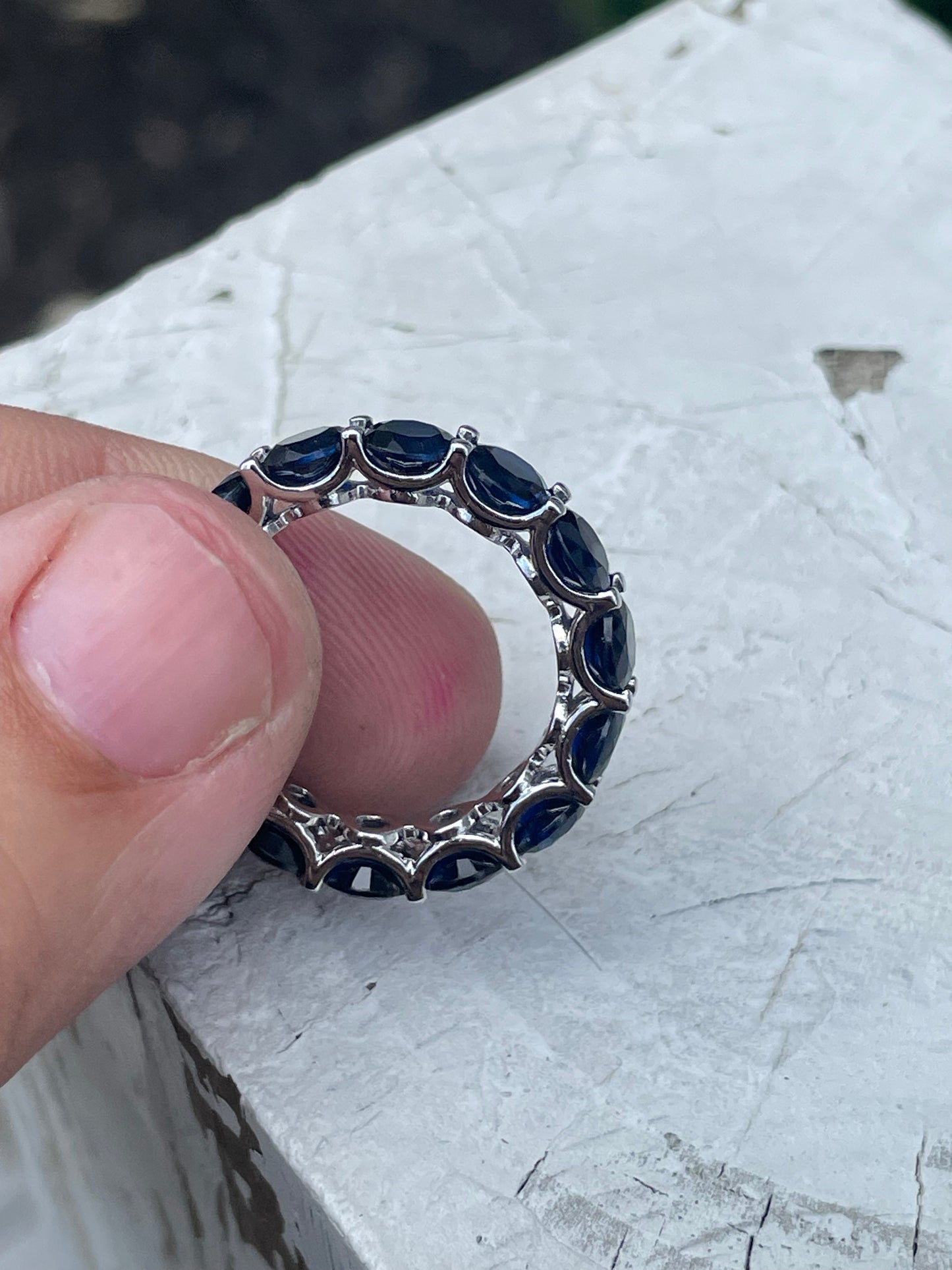 925 Sterling Silver Simulated Sapphire Eternity Band Ring