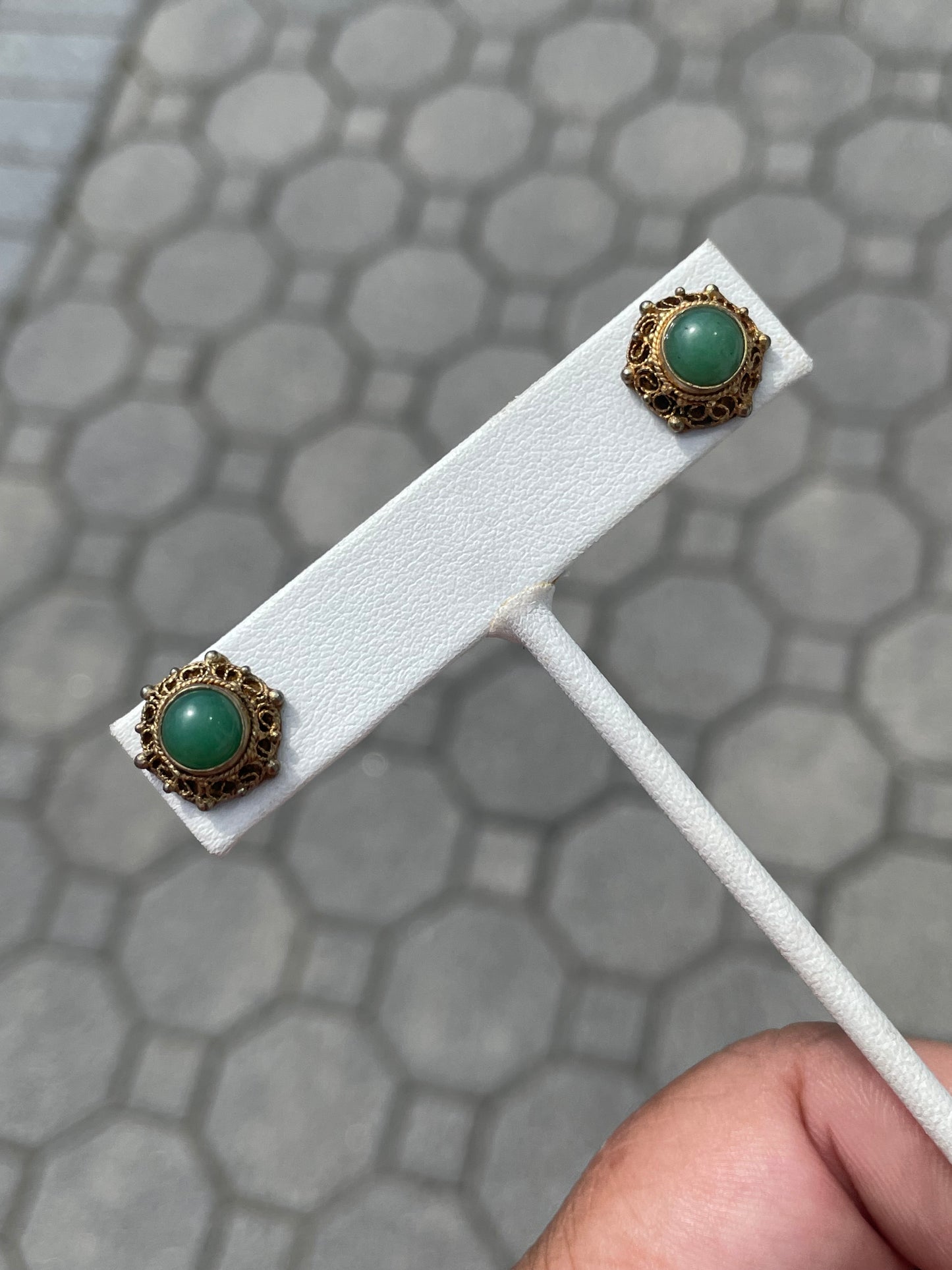 925 Sterling Silver Vermeil Jade Stud Earrings