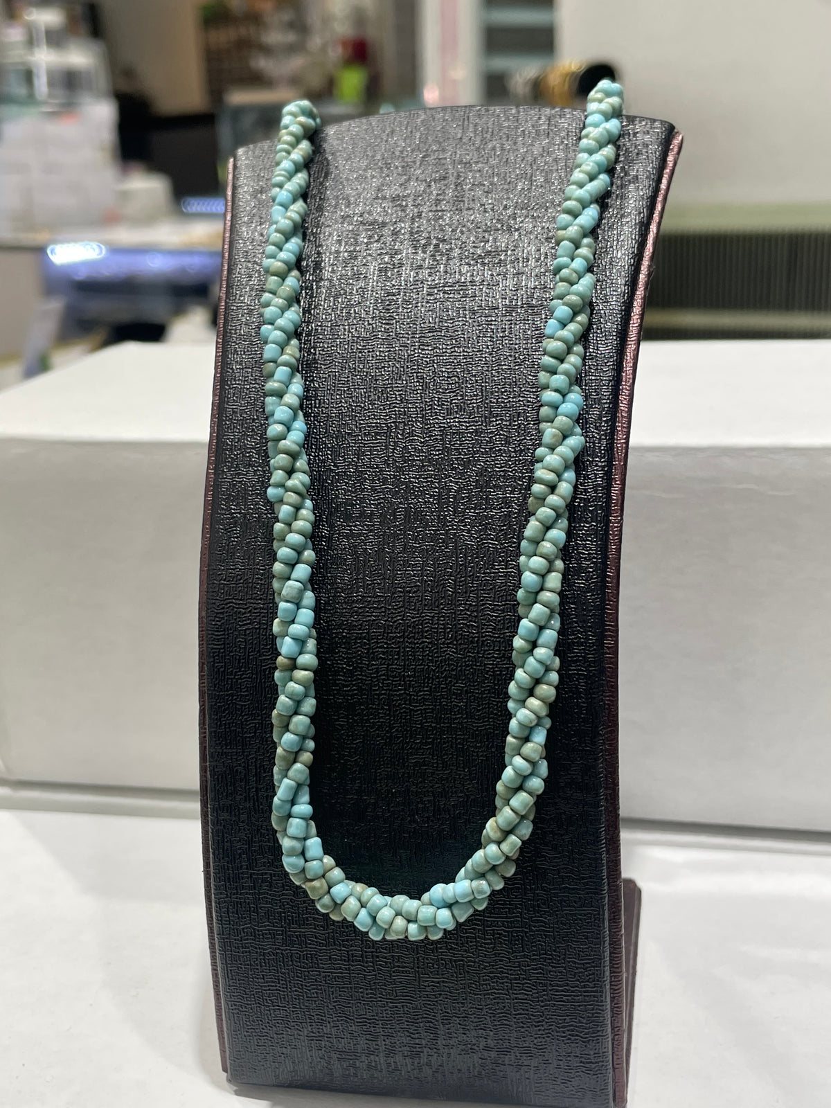 Natural Turquoise Stone Braided Necklace 18”