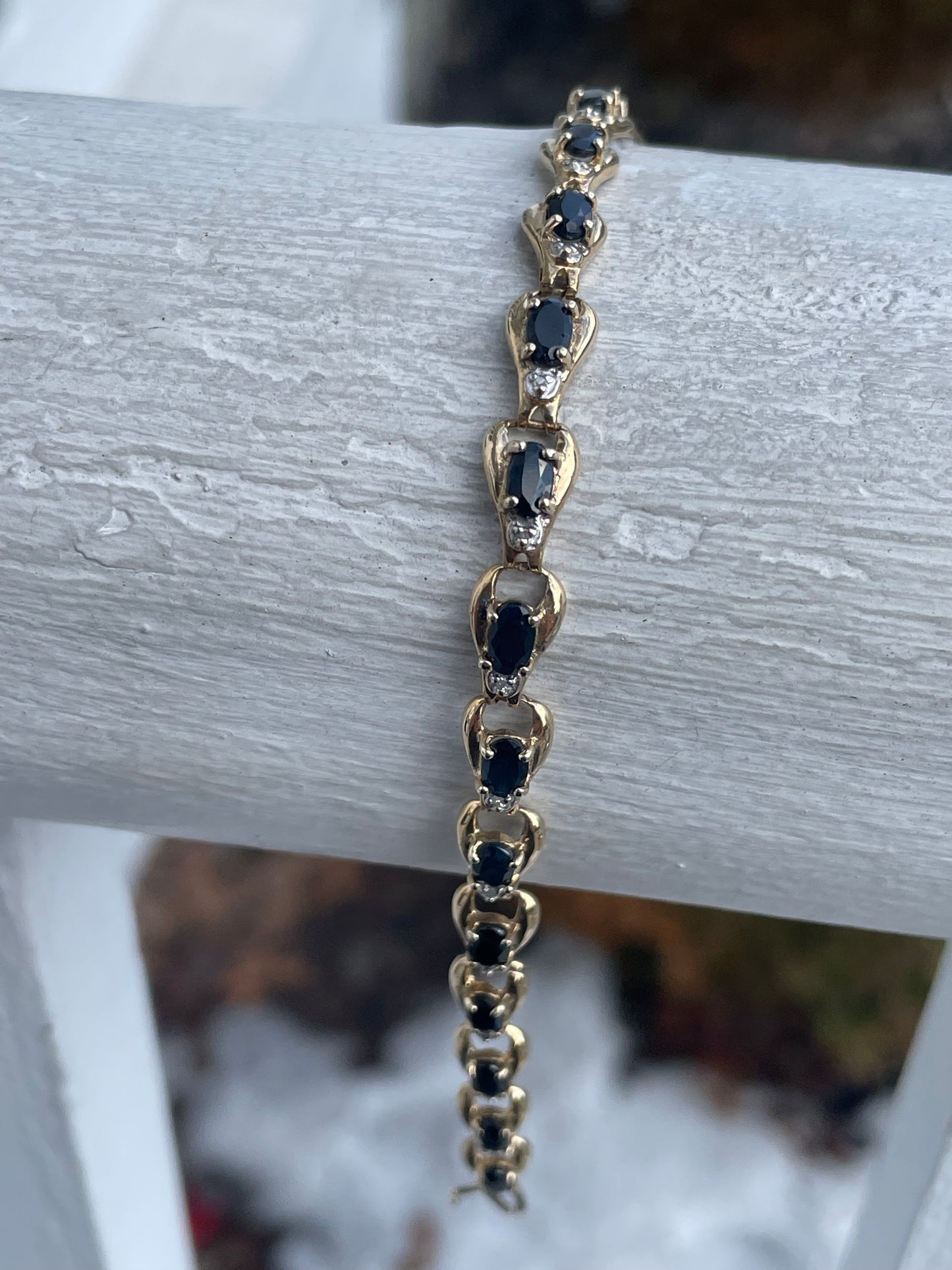 10k Gold Natural Sapphire & Diamond Tennis Bracelet 7.5”