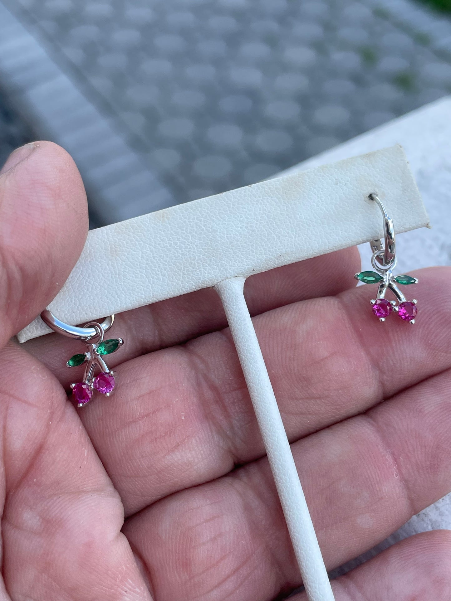 925 Sterling Silver Petite Cherry Dangle Huggie Hoop Earrings