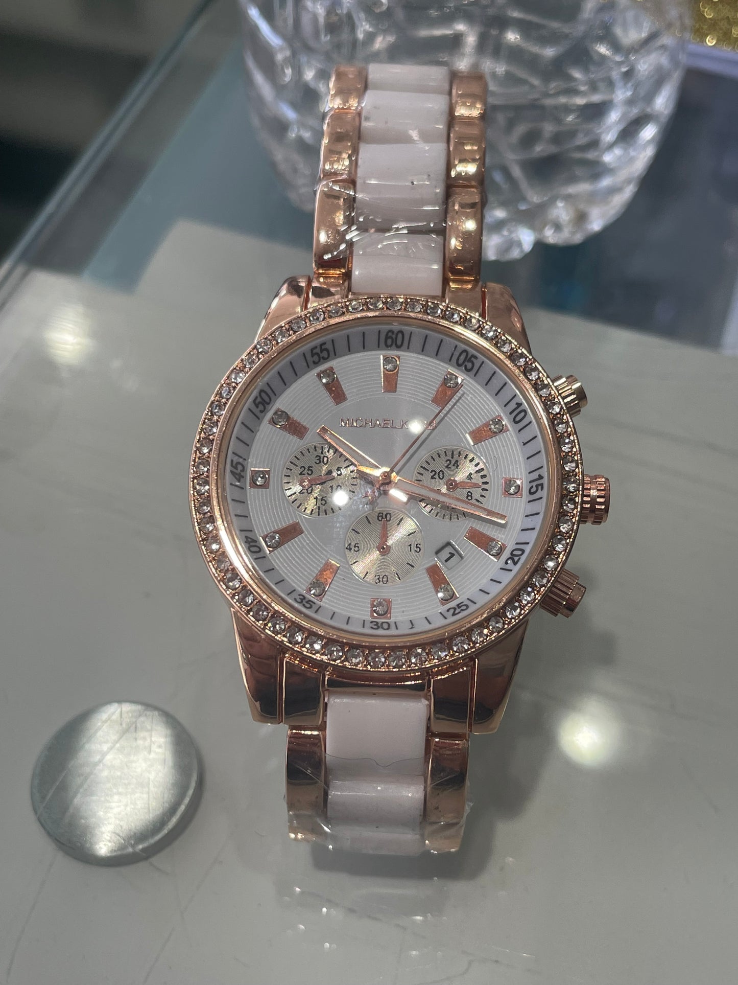 Refurbished Michael Kors White Ceramic & Rose Gold Color Watch