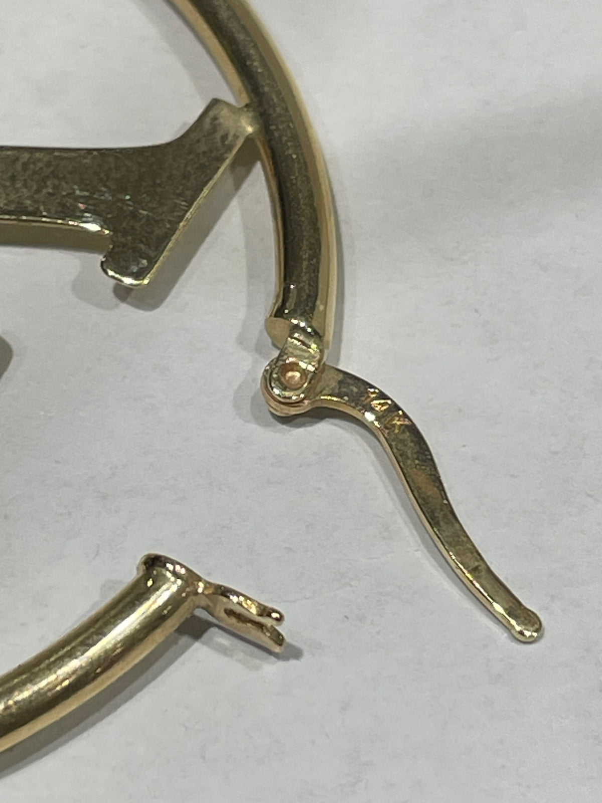 Solid 14k Gold LV Logo Designed Hoop Earrings
