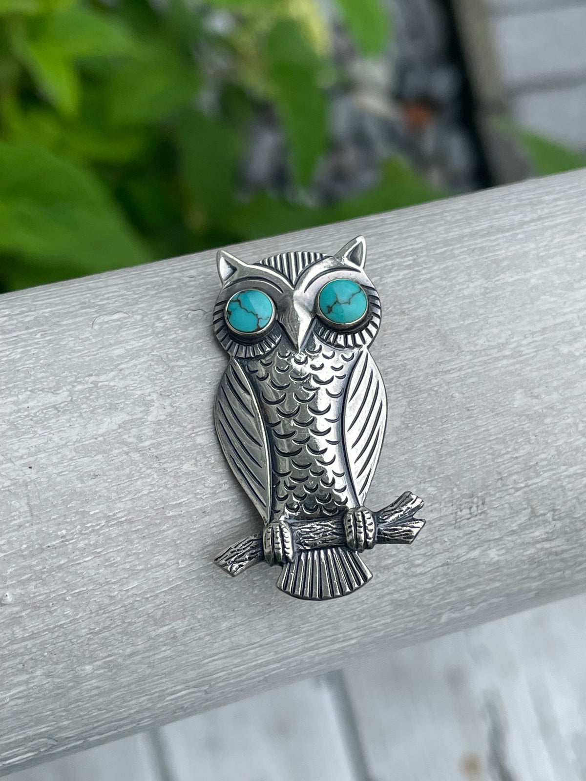 Designer Bell Trading Post Turquoise Eyes Owl Pin
