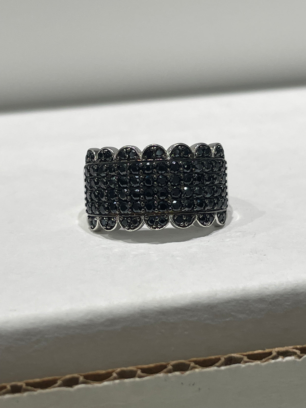 925 Sterling Silver Black Obsidian Cluster Ring Size 9