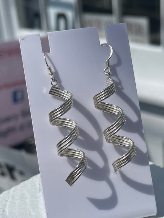 925 Sterling Silver Twist Ribbon Dangle Earrings