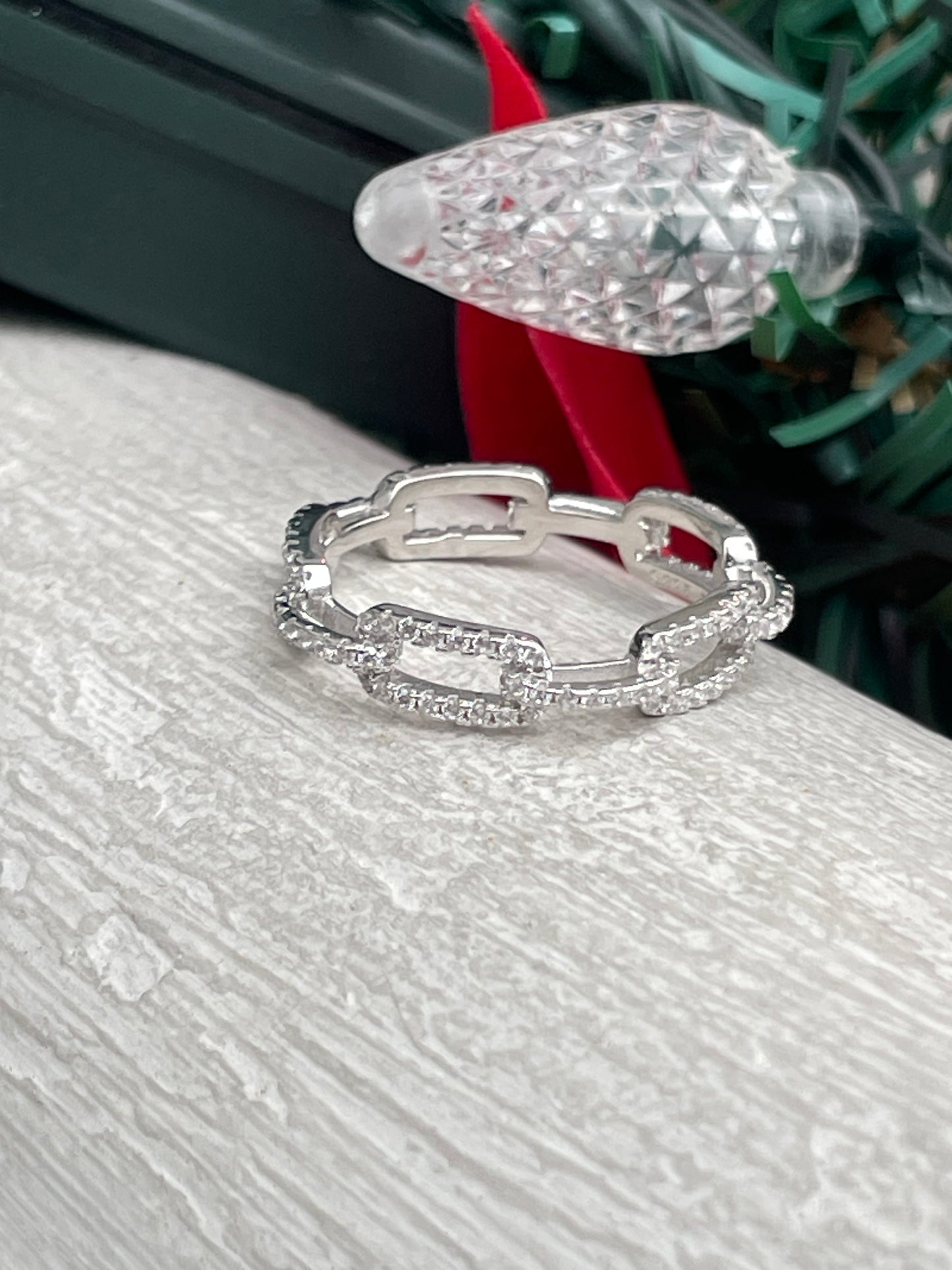 925 Sterling Silver Chainlink Cz Eternity Band Ring Size 8.5