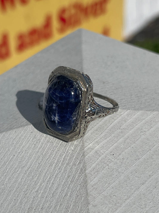 Antique 14k White Gold Sodalite Statement Ring