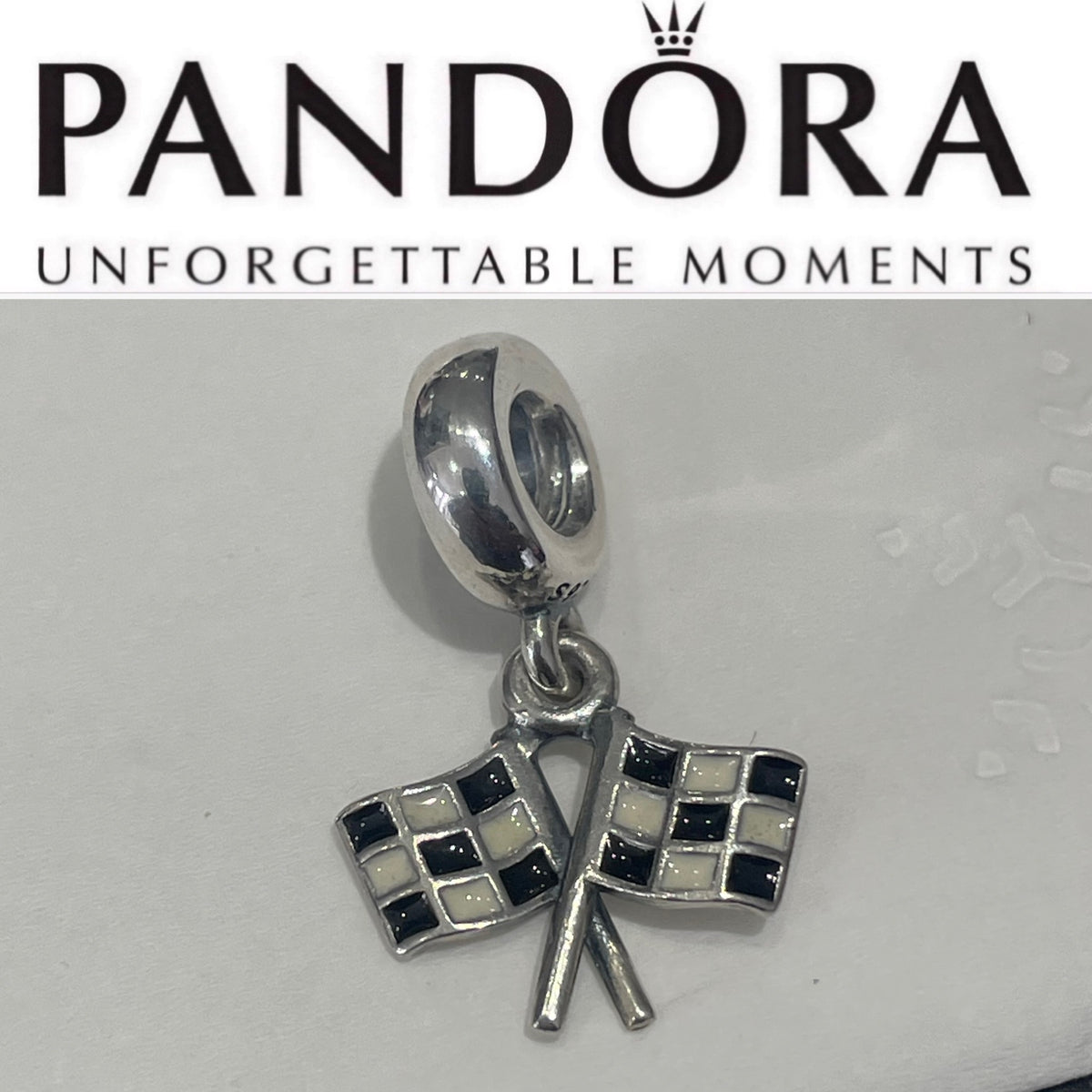 Retired Pandora the Finish Line Checkered Flag Dangle Charm 791508ENMX