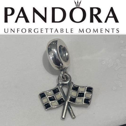 Retired Pandora the Finish Line Checkered Flag Dangle Charm 791508ENMX