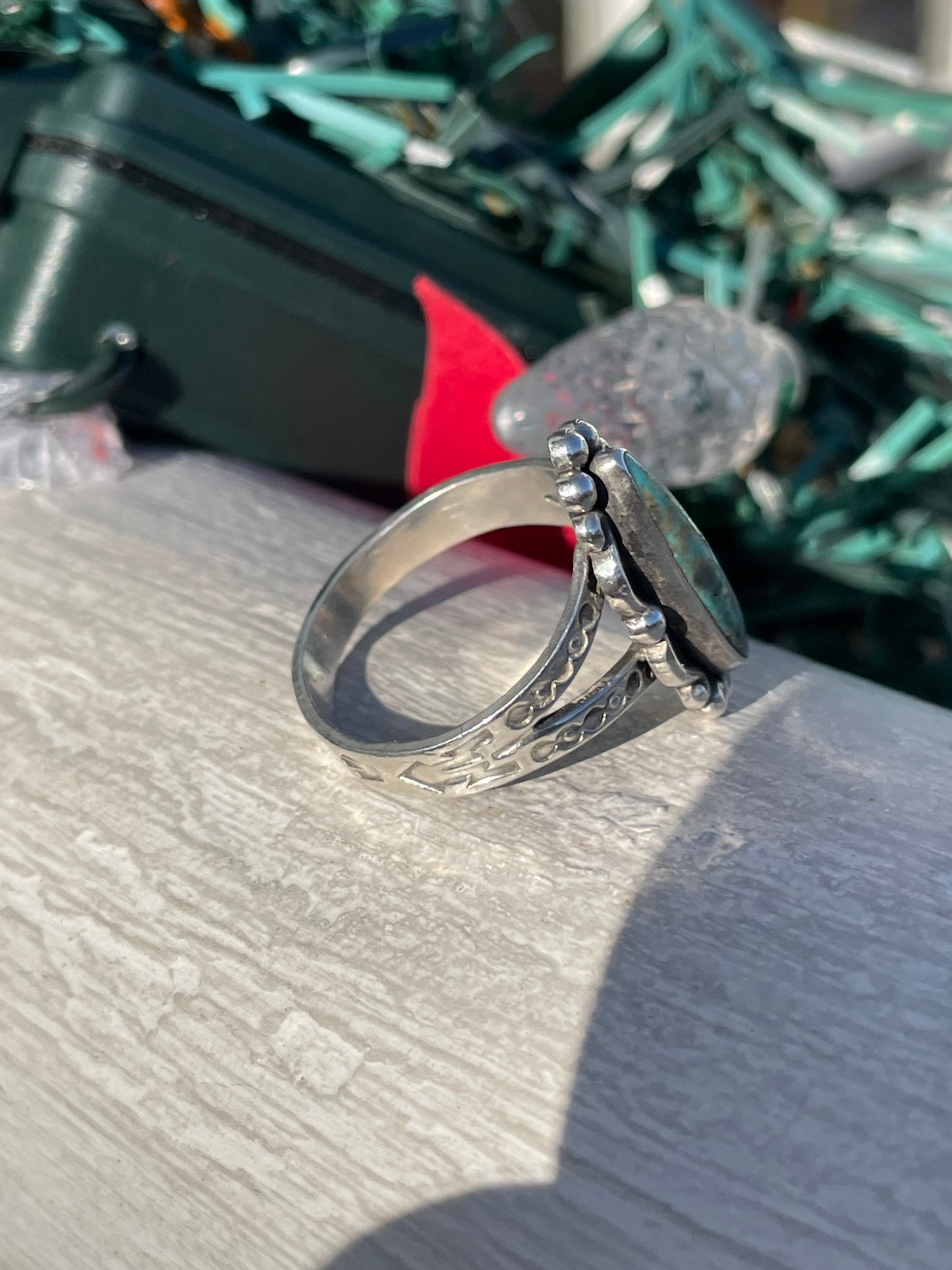 Designer Bell Trading Post Turquoise Sterling Silver Ring Size 8