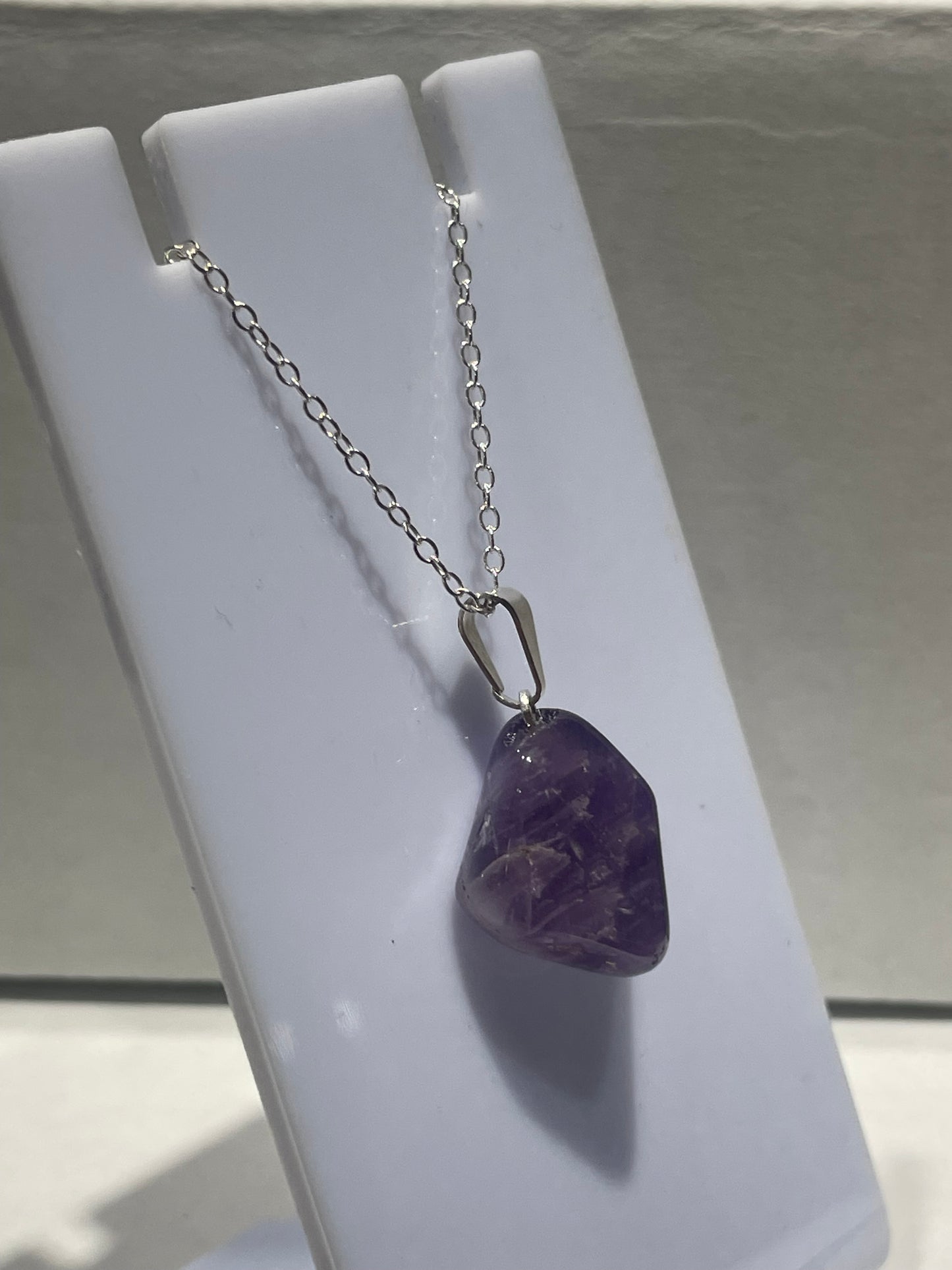 925 Sterling Silver Raw Amethyst Stone Necklace