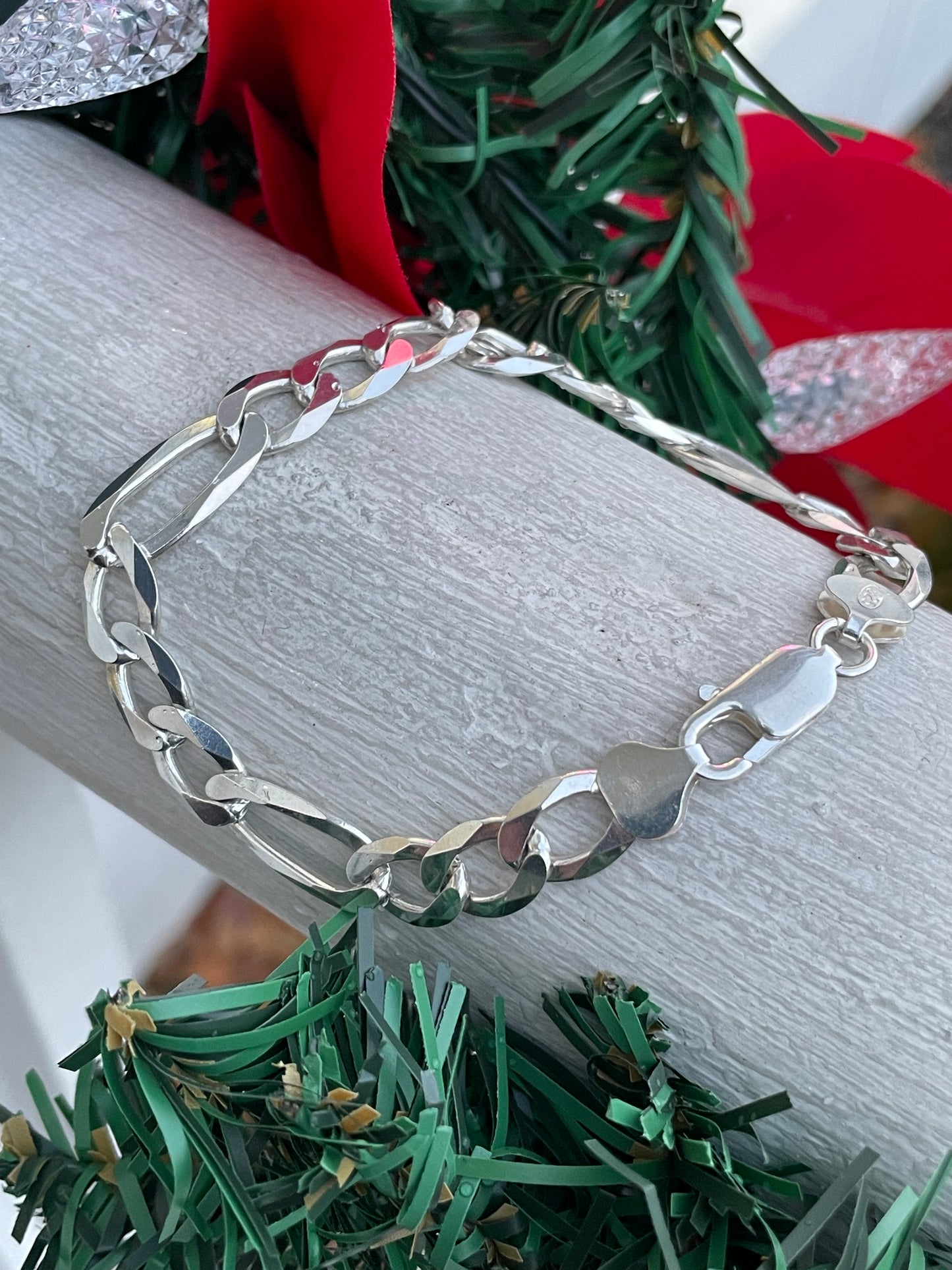 925 Solid Sterling Silver Mens Italian Figueroa Link Bracelet 8.75”