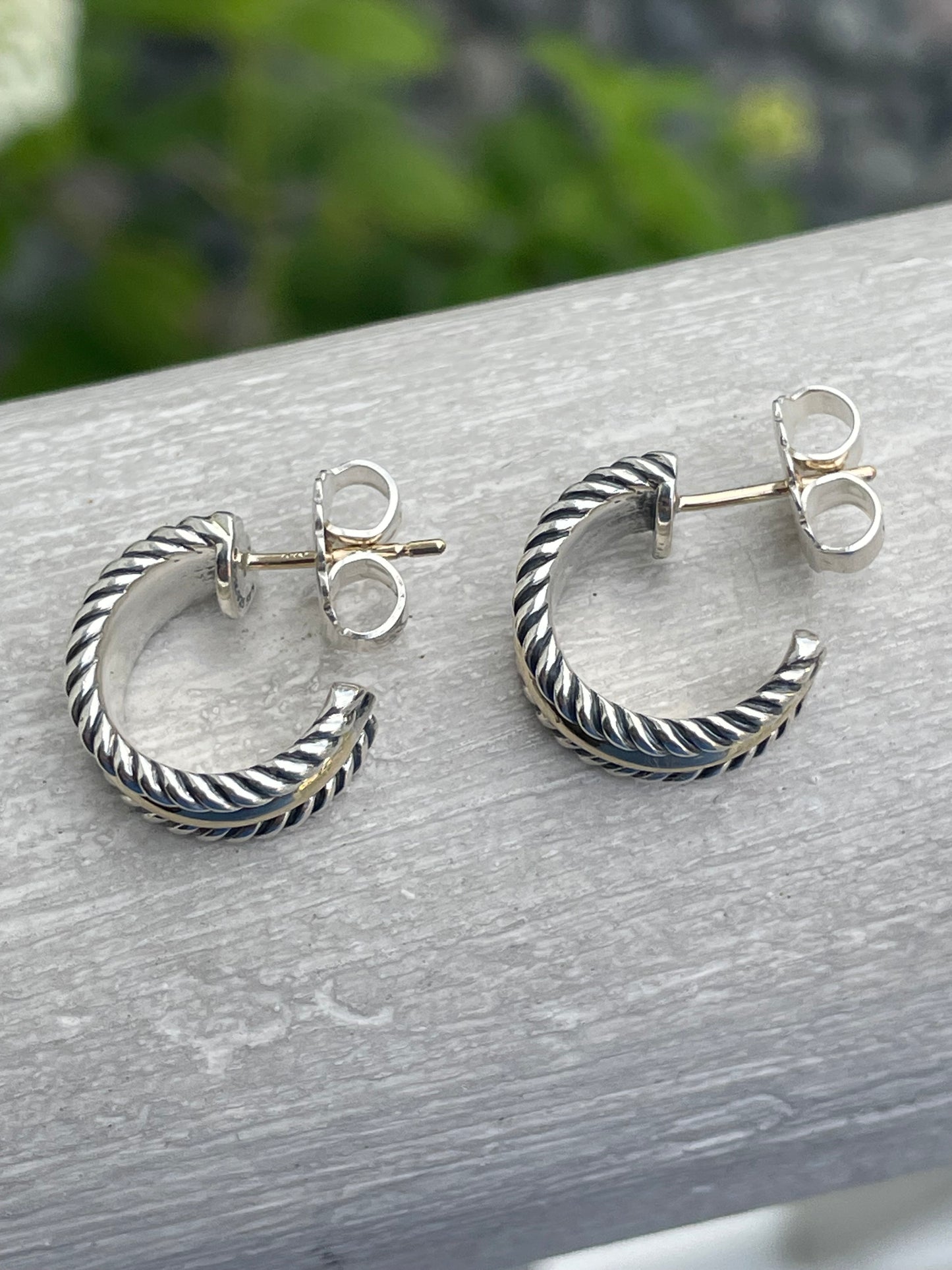 David Yurman 14k Gold & Sterling Silver Cable Hoop Earrings
