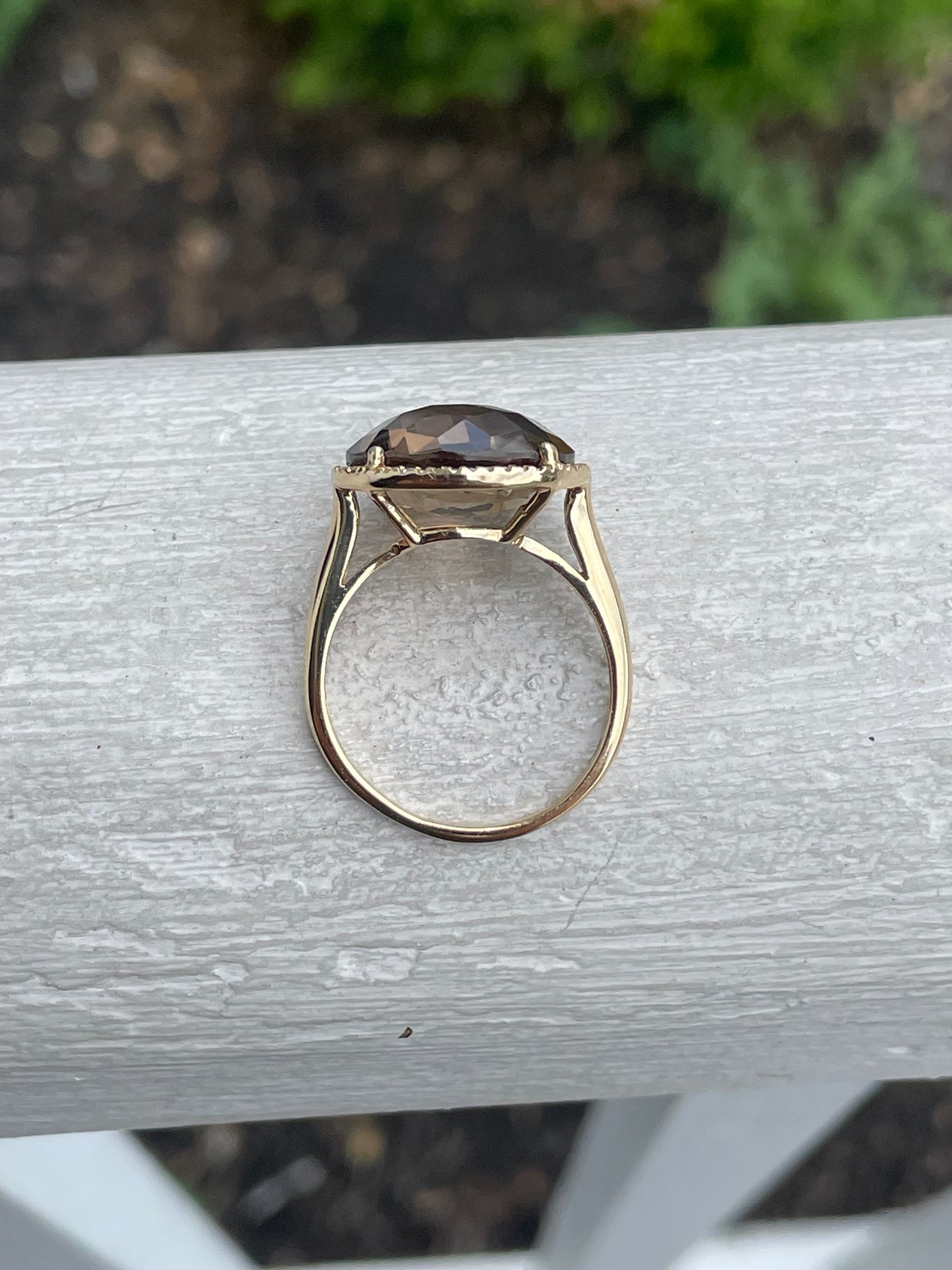 14k Gold Smoky Quartz & Diamond Ring Size 8.5