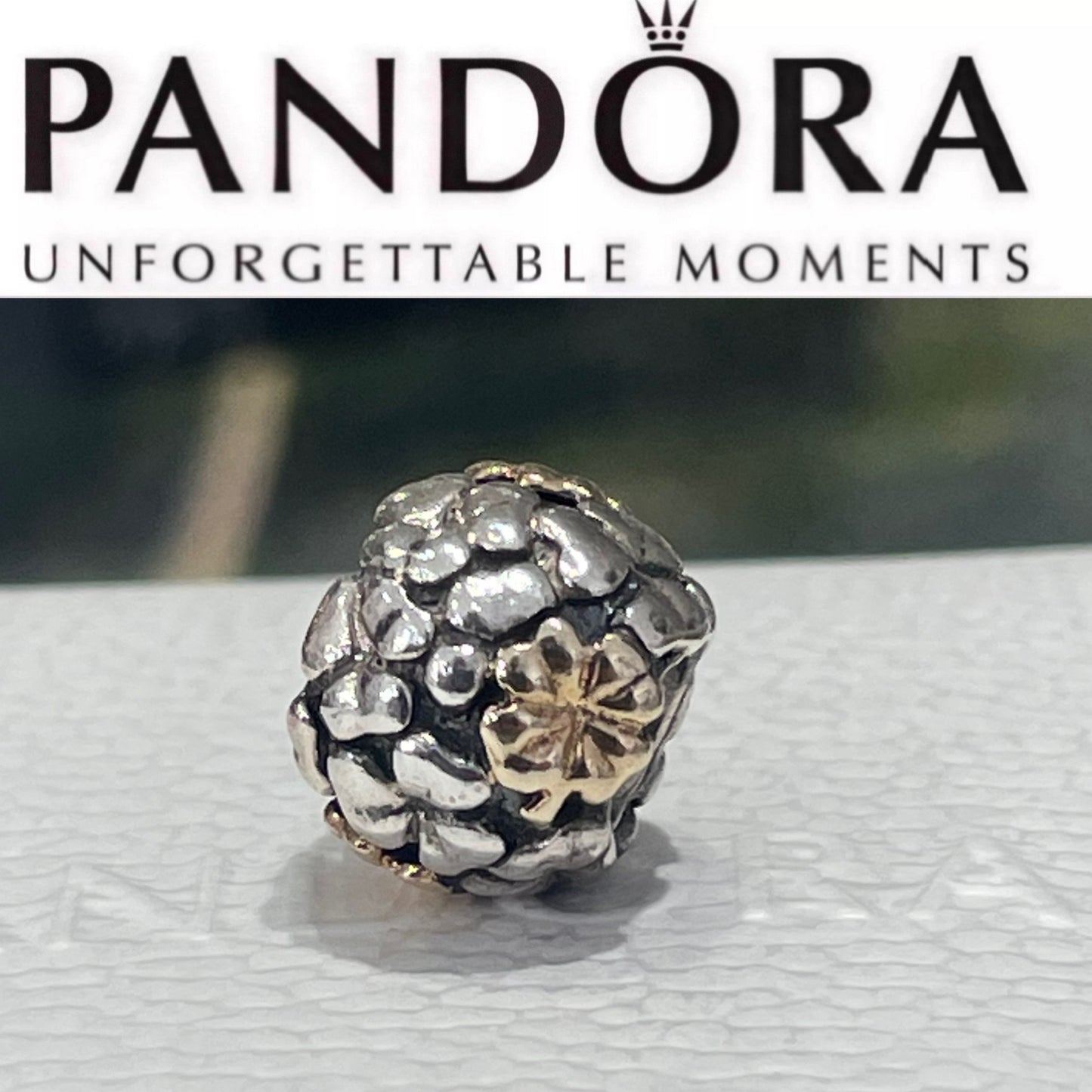 Retired Pandora Two Tone Lucky 4 Leaf Clover Charm 790387