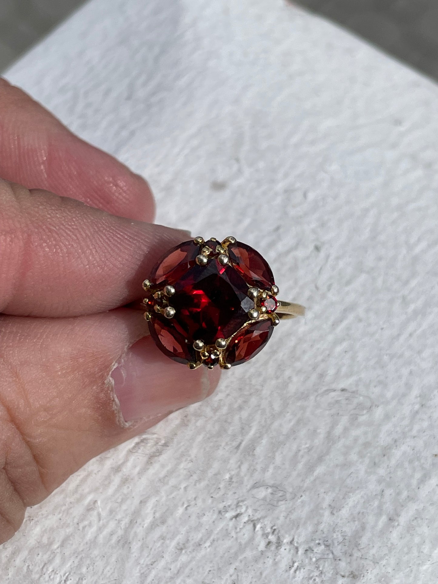 925 Sterling Silver Vermeil Natural Garnet Cluster Ring Size 8