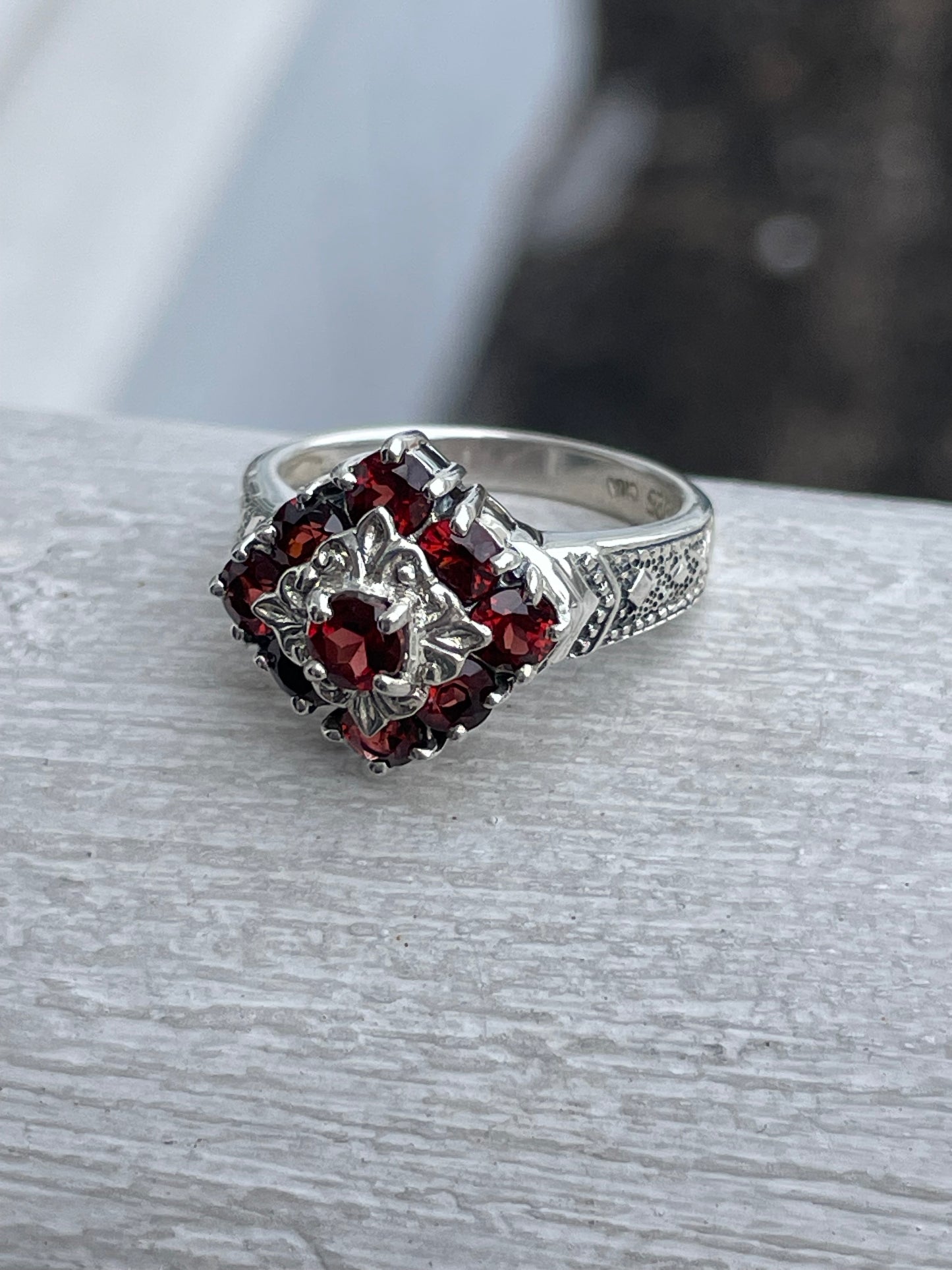 Designer CNA Pranda Symmetrical Garnet Cluster Ring
