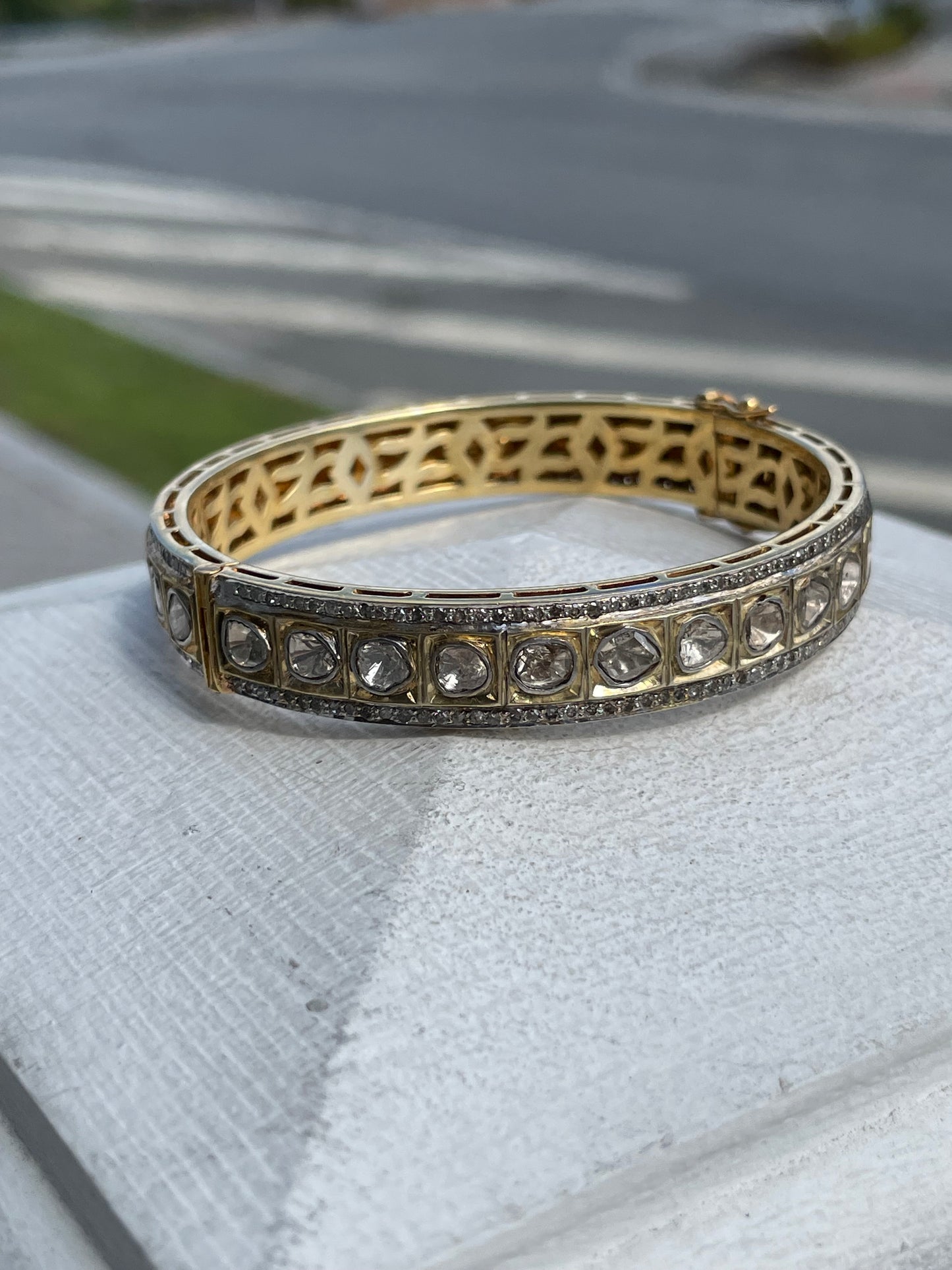 Vermeil 20.00ct Natural Diamond Bangle Bracelet 7”