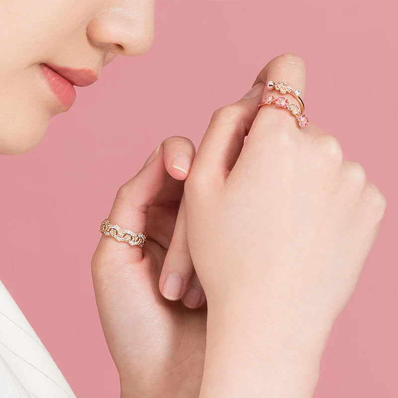 Retired Pandora Asia Exclusive Wraparound Peach Blossom Ring Size 7