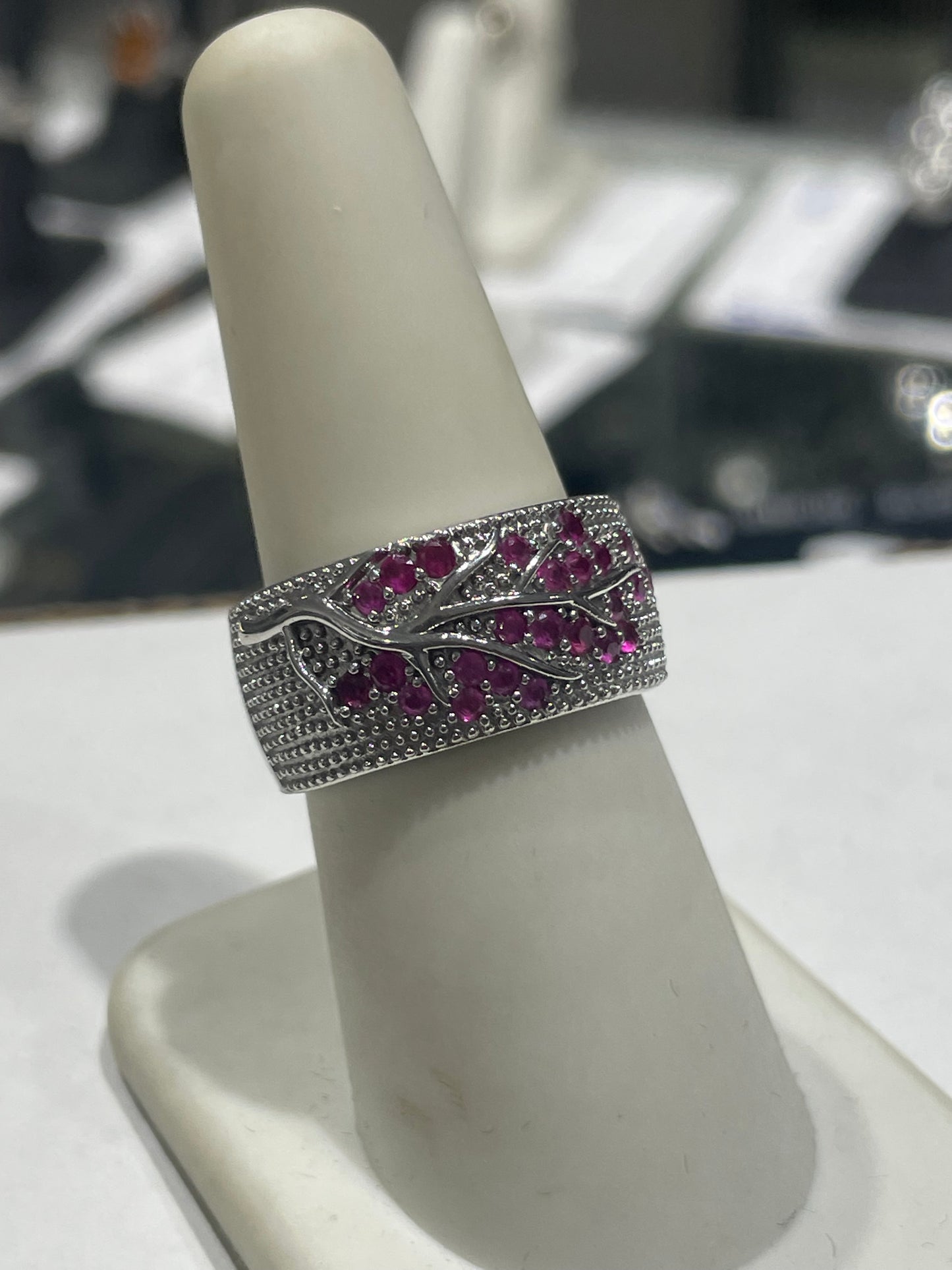 925 Sterling Silver Sweet Cherry Blossom Tree Branch Band Ring Size 7