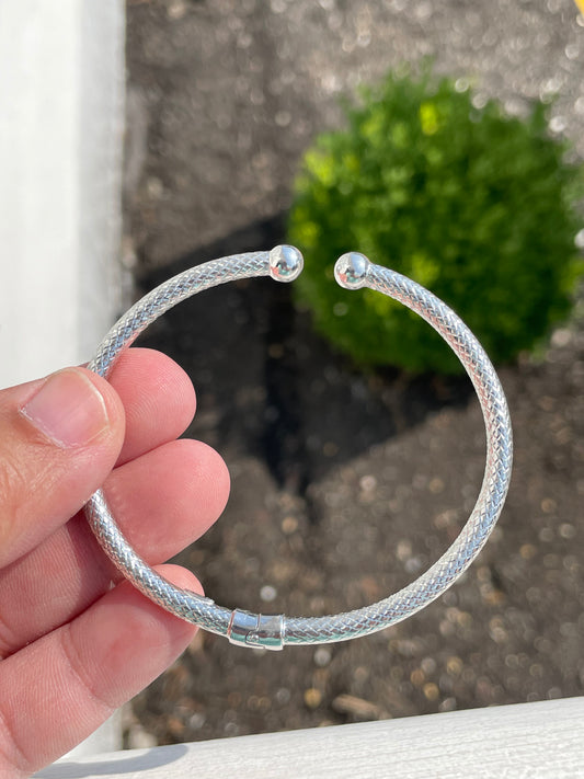 925 Sterling Silver Designer JCM Jacmel Mauritius High Polish Diamond Cut Flex Cuff Bracelet