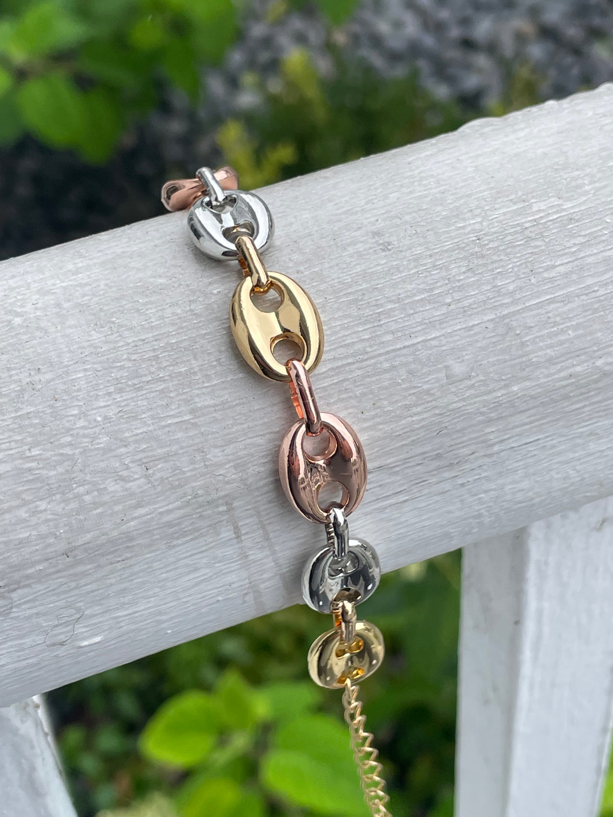 Tri Color Gold Plated Puff Gucci Link Bracelet