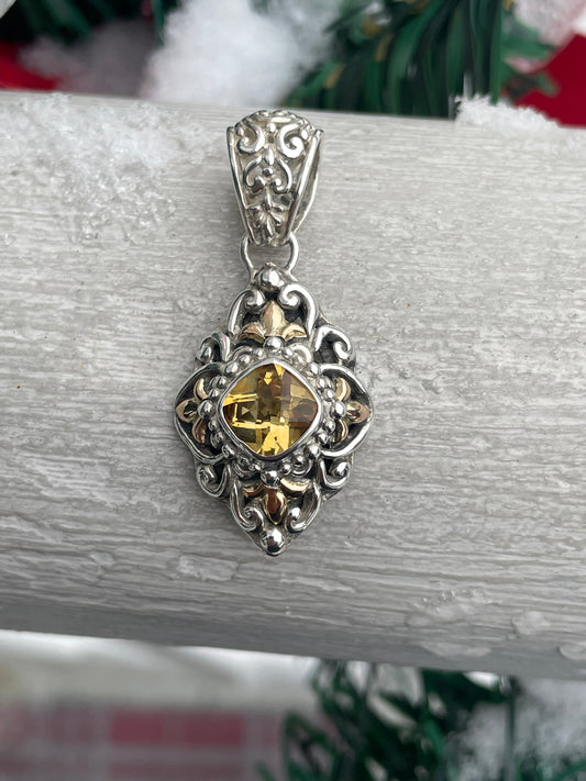 Designer Sarda 925 Sterling Silver & 18k Gold Citrine Pendant