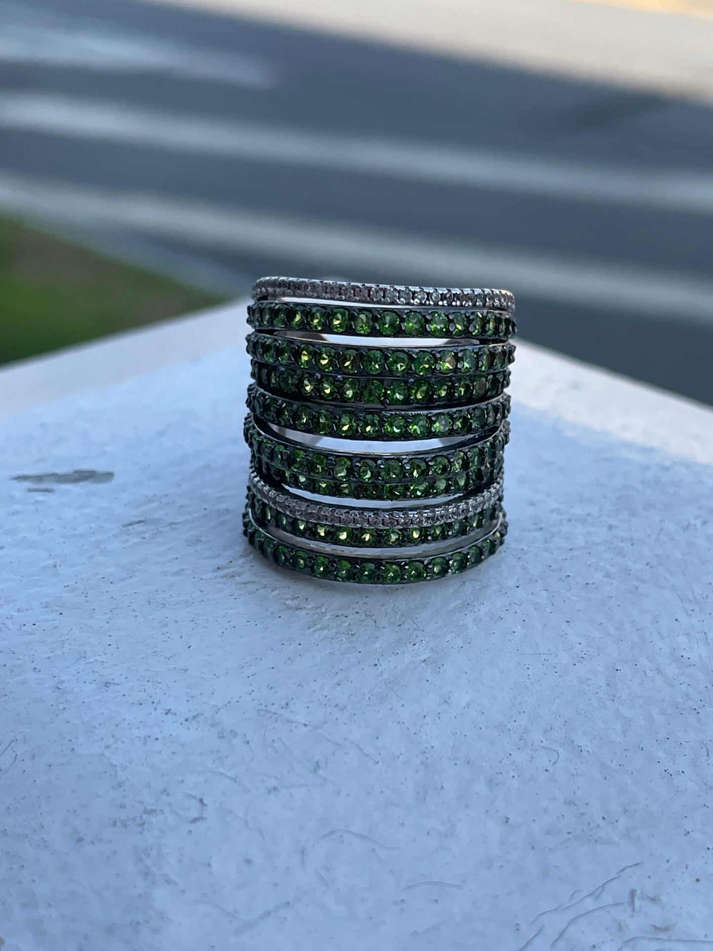 925 Sterling Silver Chrome Diopside Multi Strand Band Ring Size 7