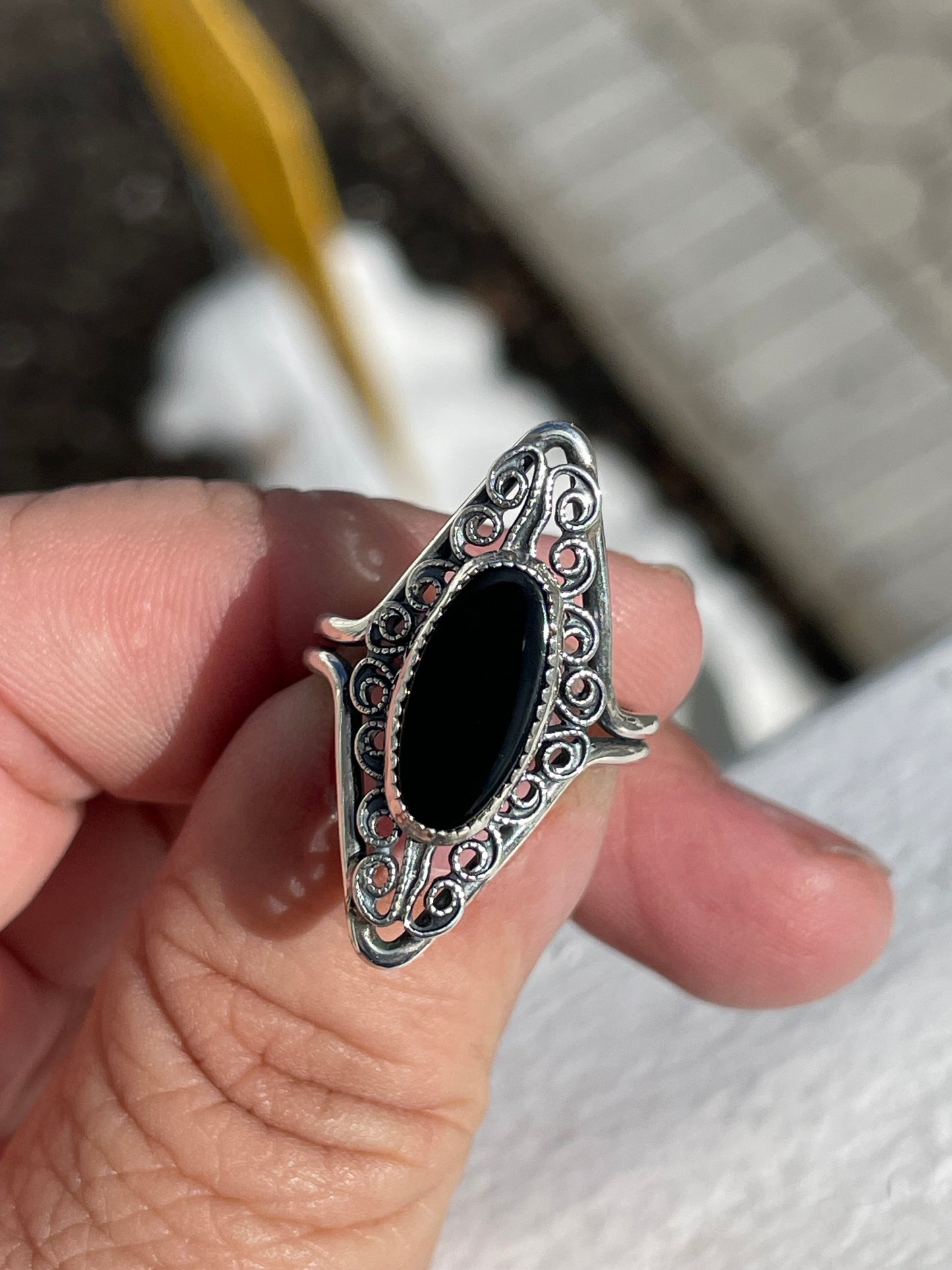 925 Sterling Silver Black Onyx Shield Ring Open Size