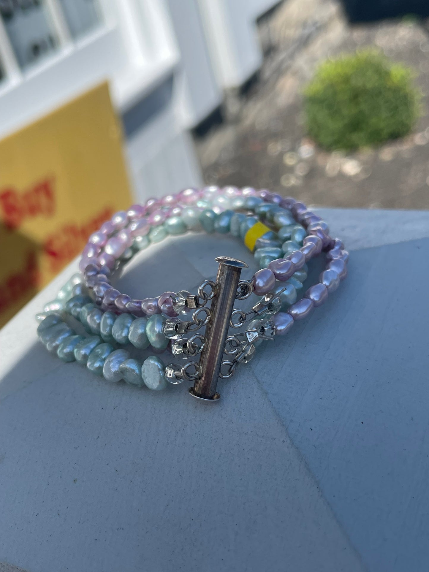 925 Sterling Silver 4Strand Lavender & Teal Pearl Bracelet