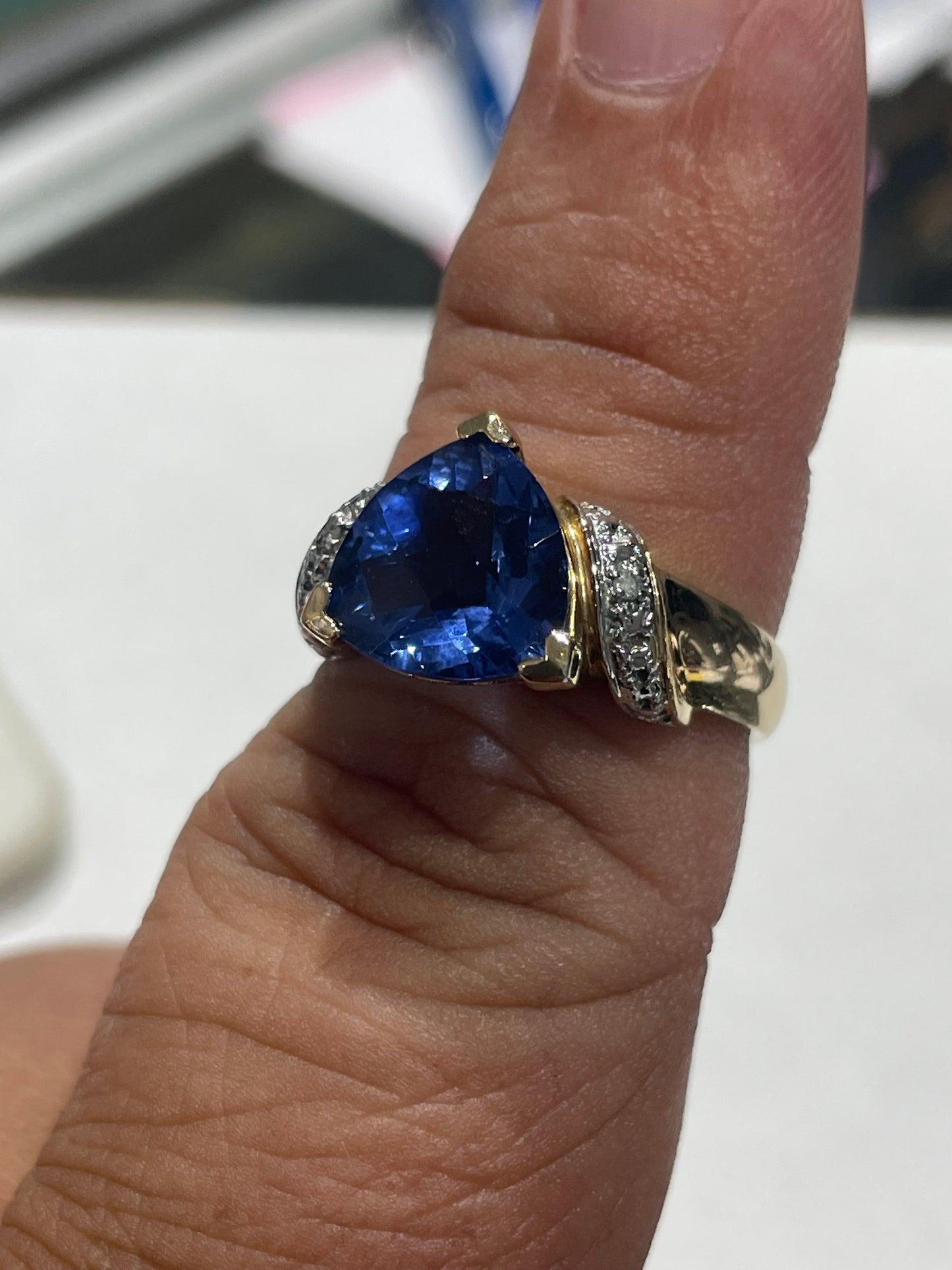 Sterling Silver Vermeil Trilliant Tanzanite Stone Classic Statement Ring Size 8