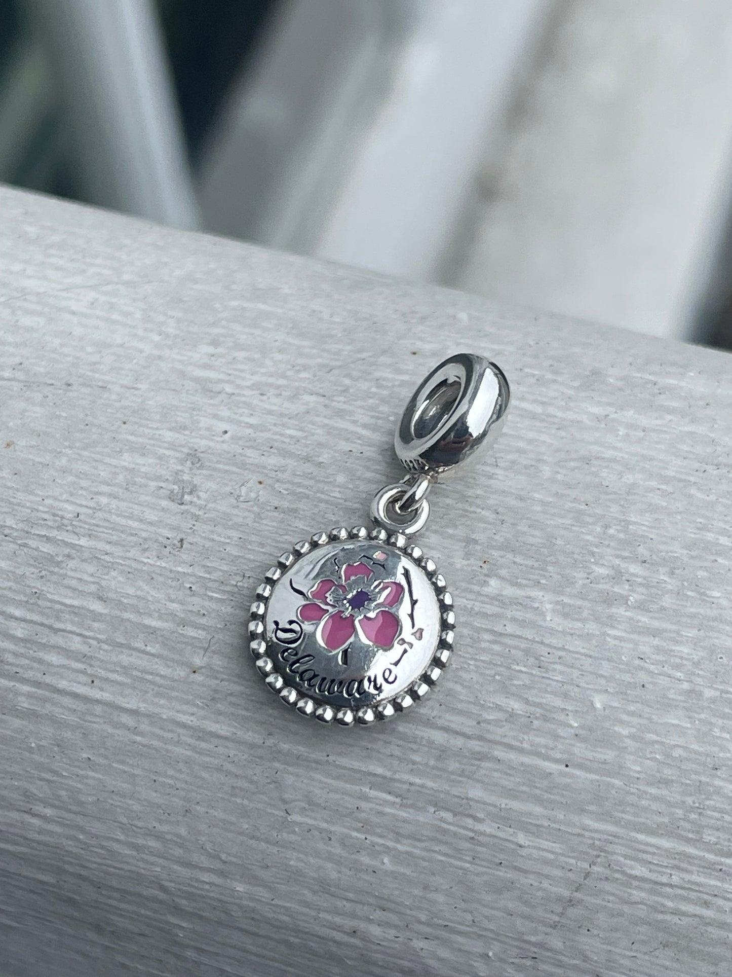 Pandora Delaware Peach Blossom State Exclusive Travel Dangle Charm